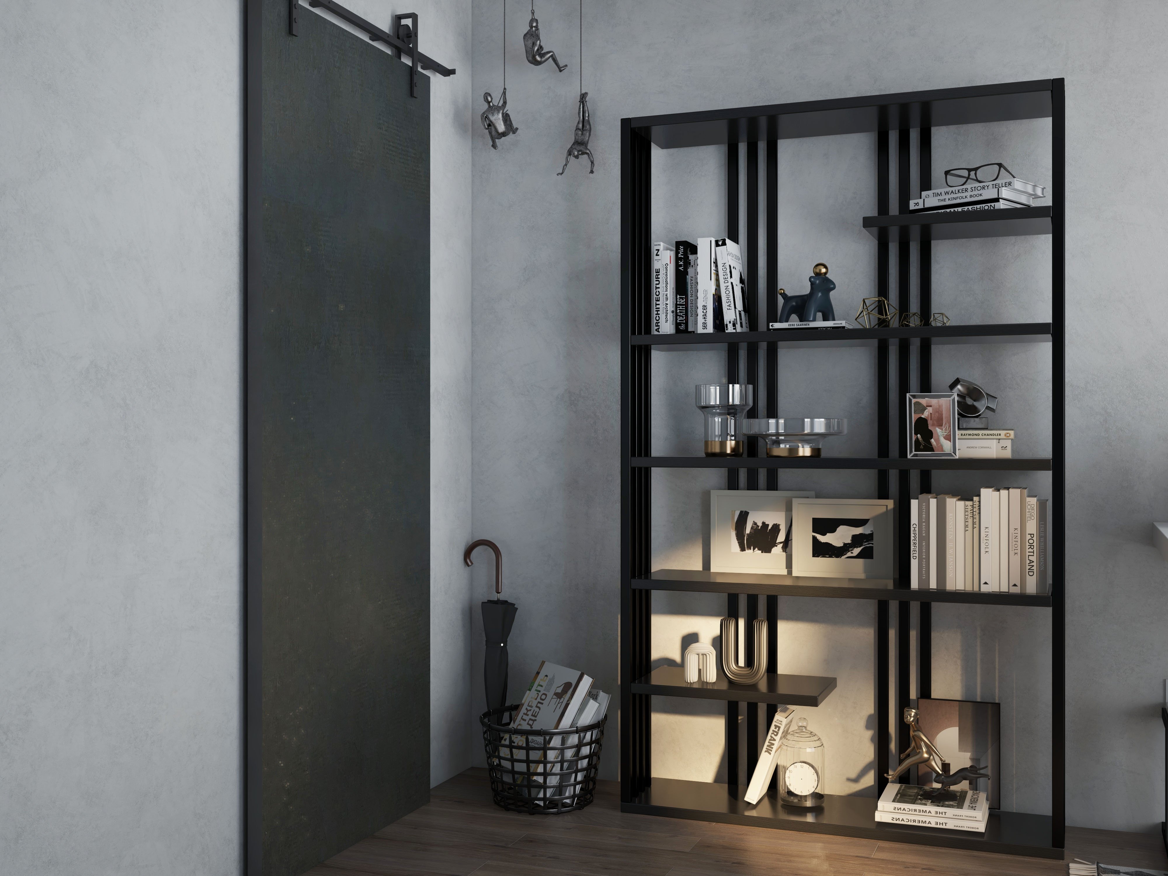 HMR Modern Etagere Bookshelf with 6-Shelf - Black