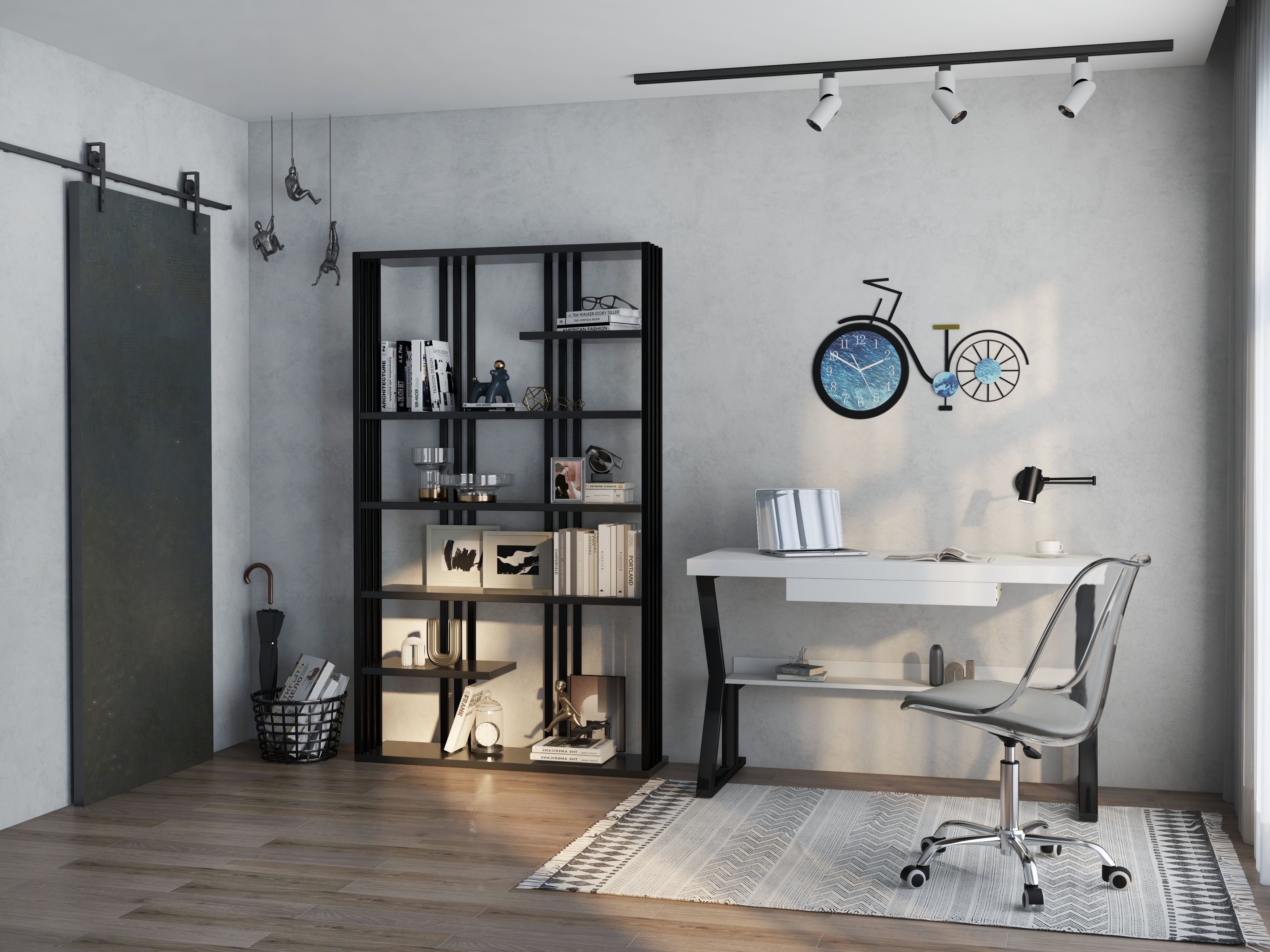 HMR Modern Etagere Bookshelf with 6-Shelf - Black
