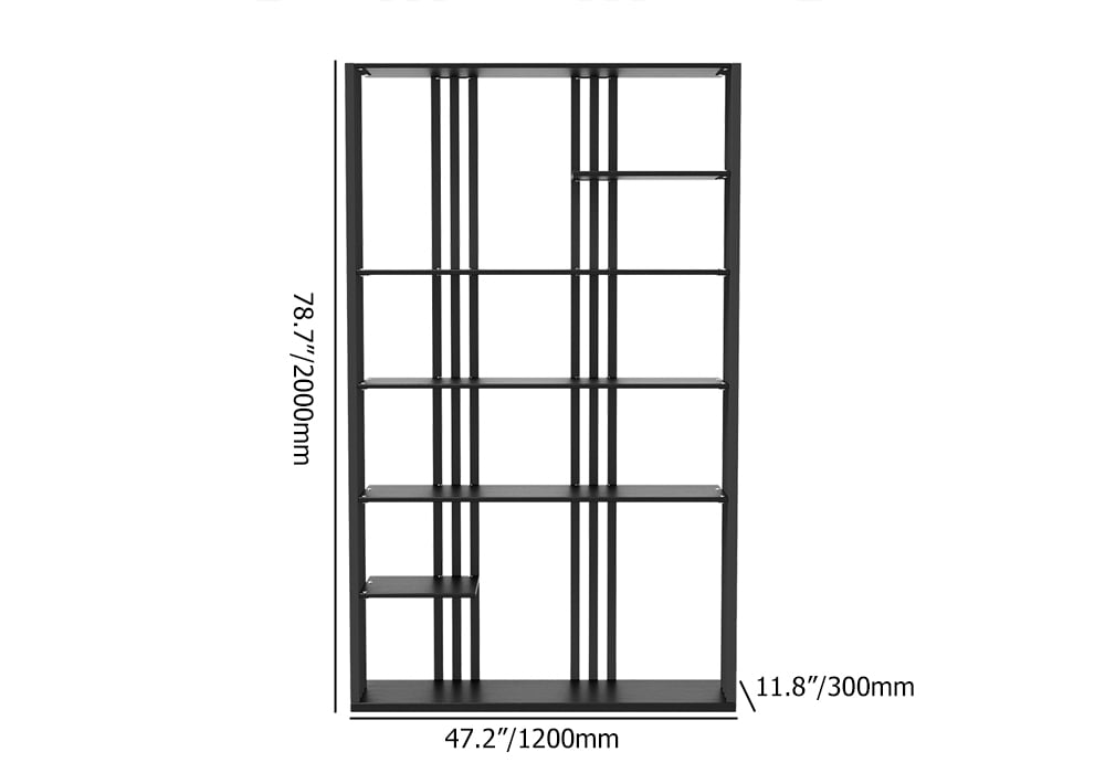 HMR Modern Etagere Bookshelf with 6-Shelf - Black