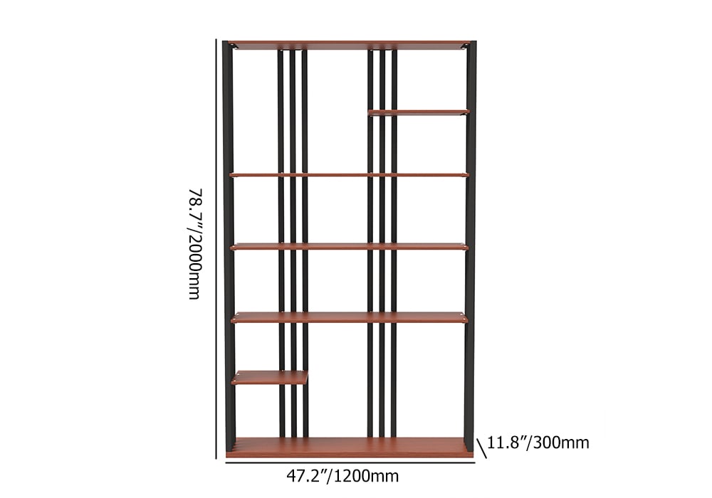 HMR Modern Etagere Bookshelf with 6-Shelf - Black/Walnut