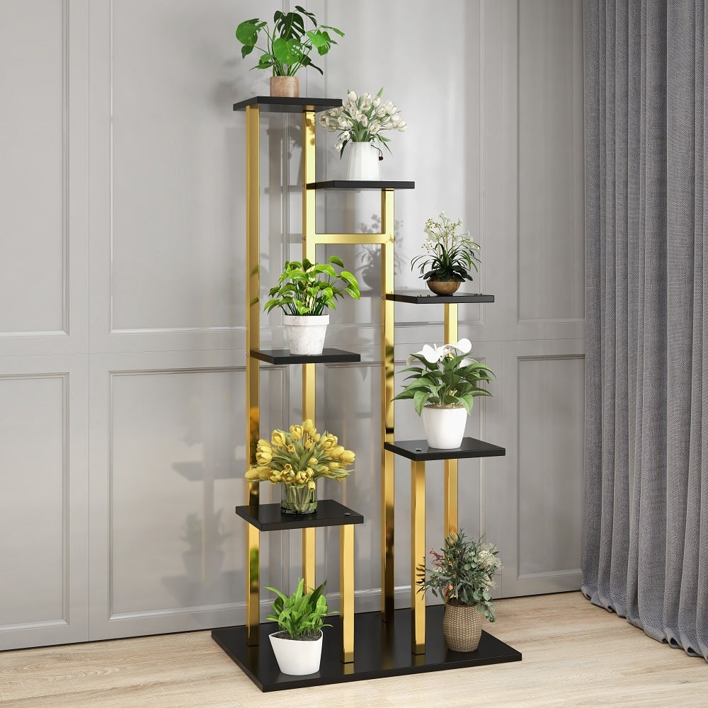 HMR Modern 59" Ladder 7-Tiered Plant Stand - Gold/Black