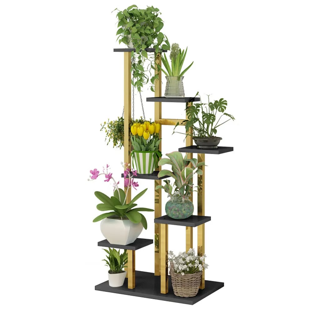 HMR Modern 59" Ladder 7-Tiered Plant Stand - Gold/Black