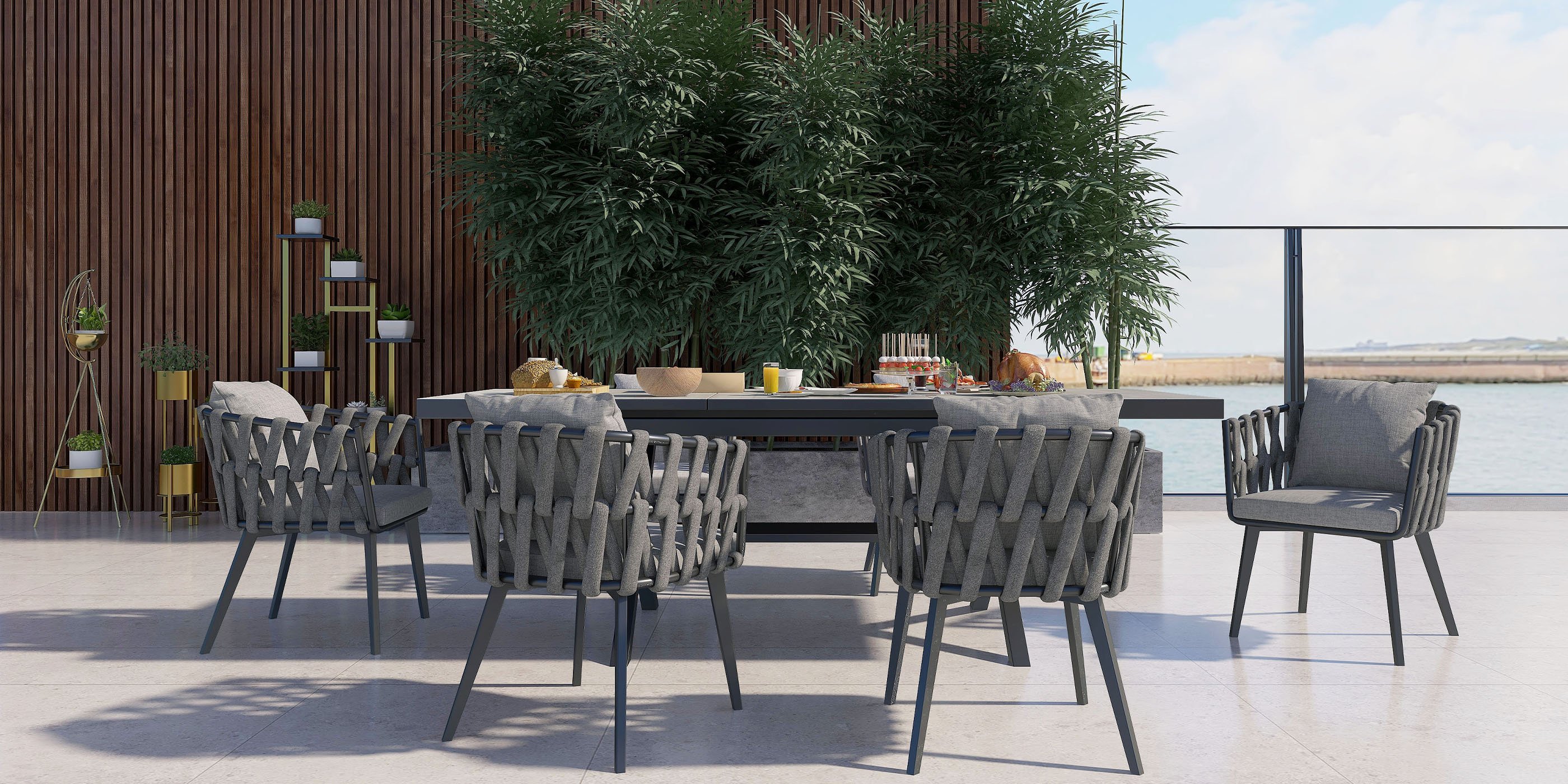 HMR Modern 59" Ladder 7-Tiered Plant Stand - Gold/Black
