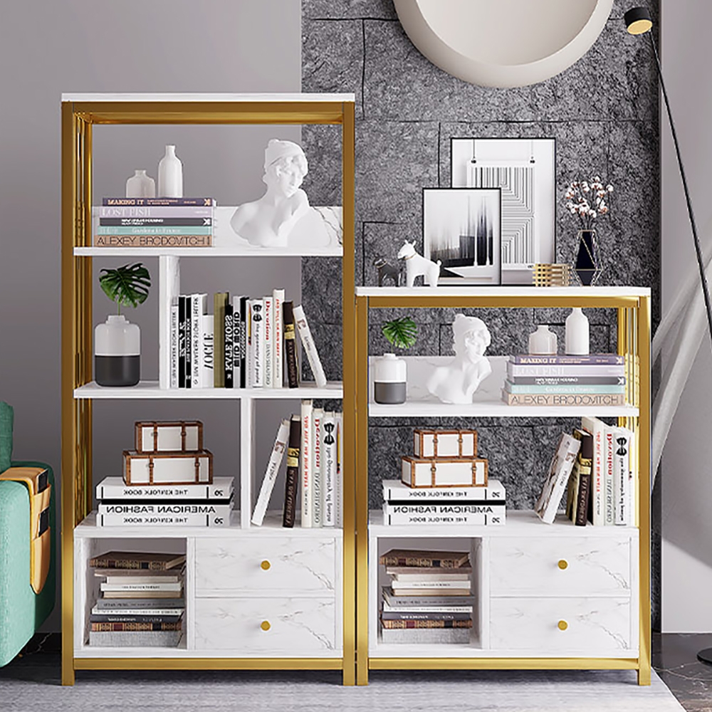 HMR - Modern 47" Bookshelf with 2 Drawers