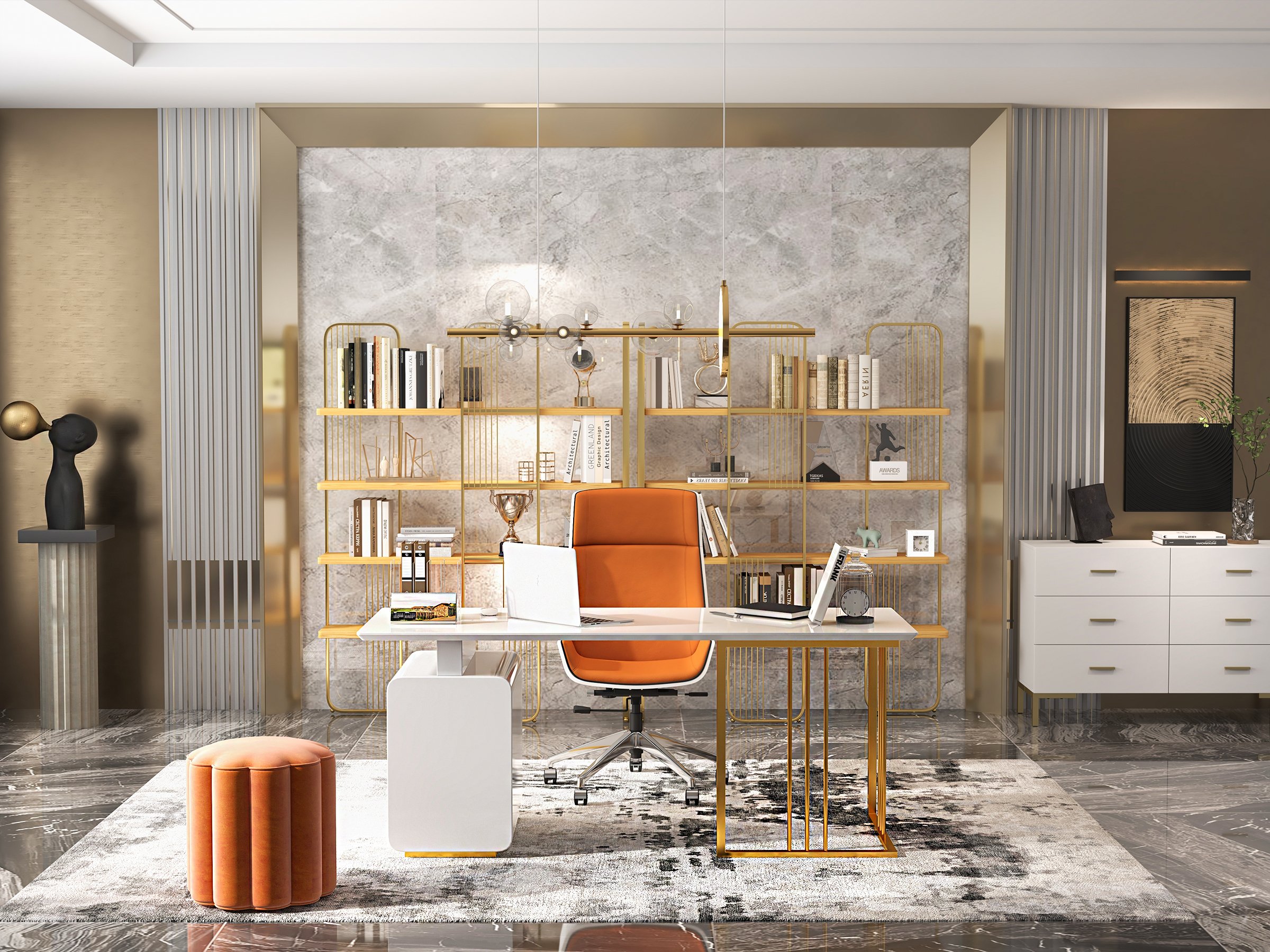 HMR Modern Storage Standing Etagere Bookshelf with 4 Tiers - Gold