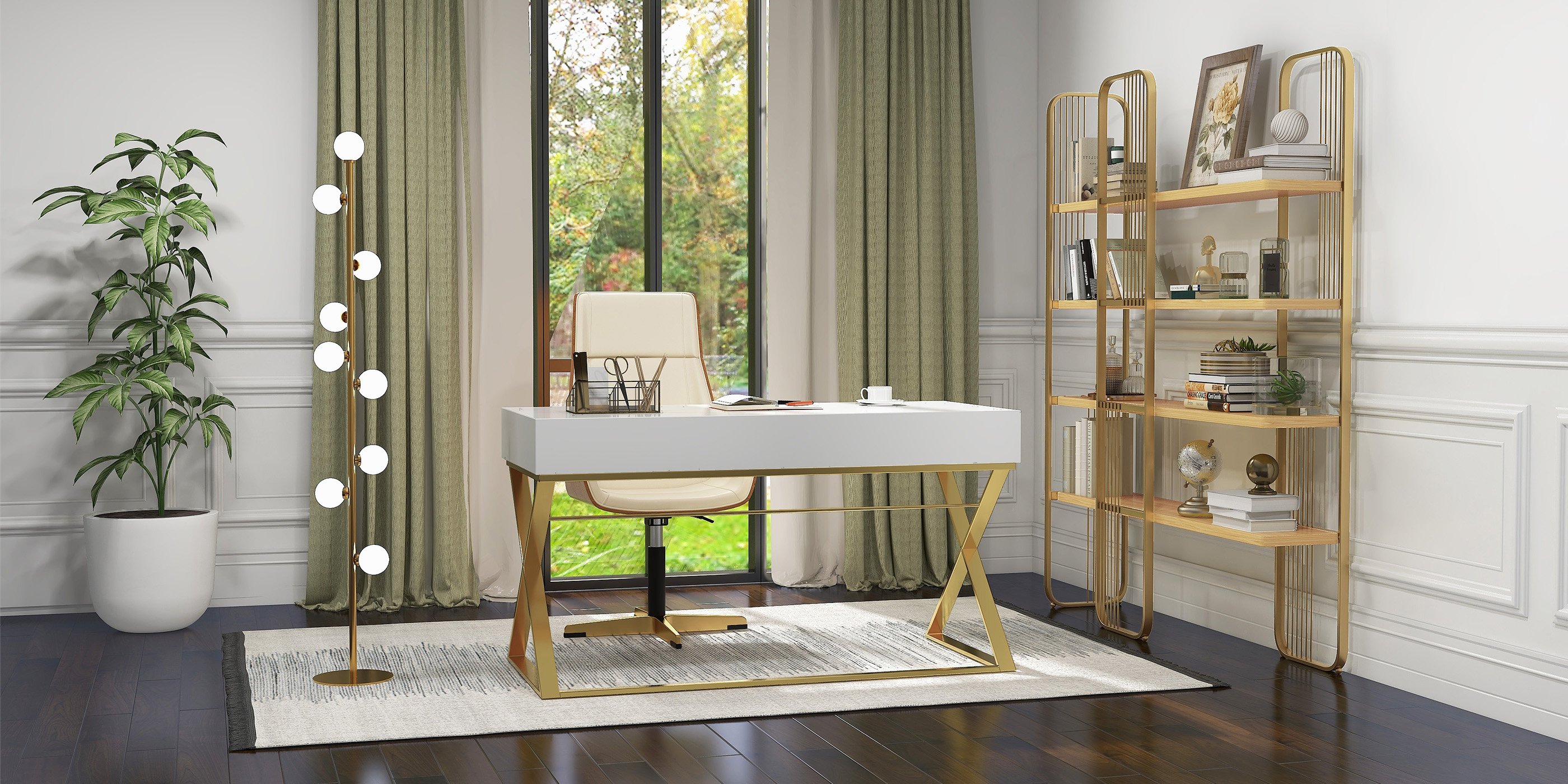 HMR Modern Storage Standing Etagere Bookshelf with 4 Tiers - Gold