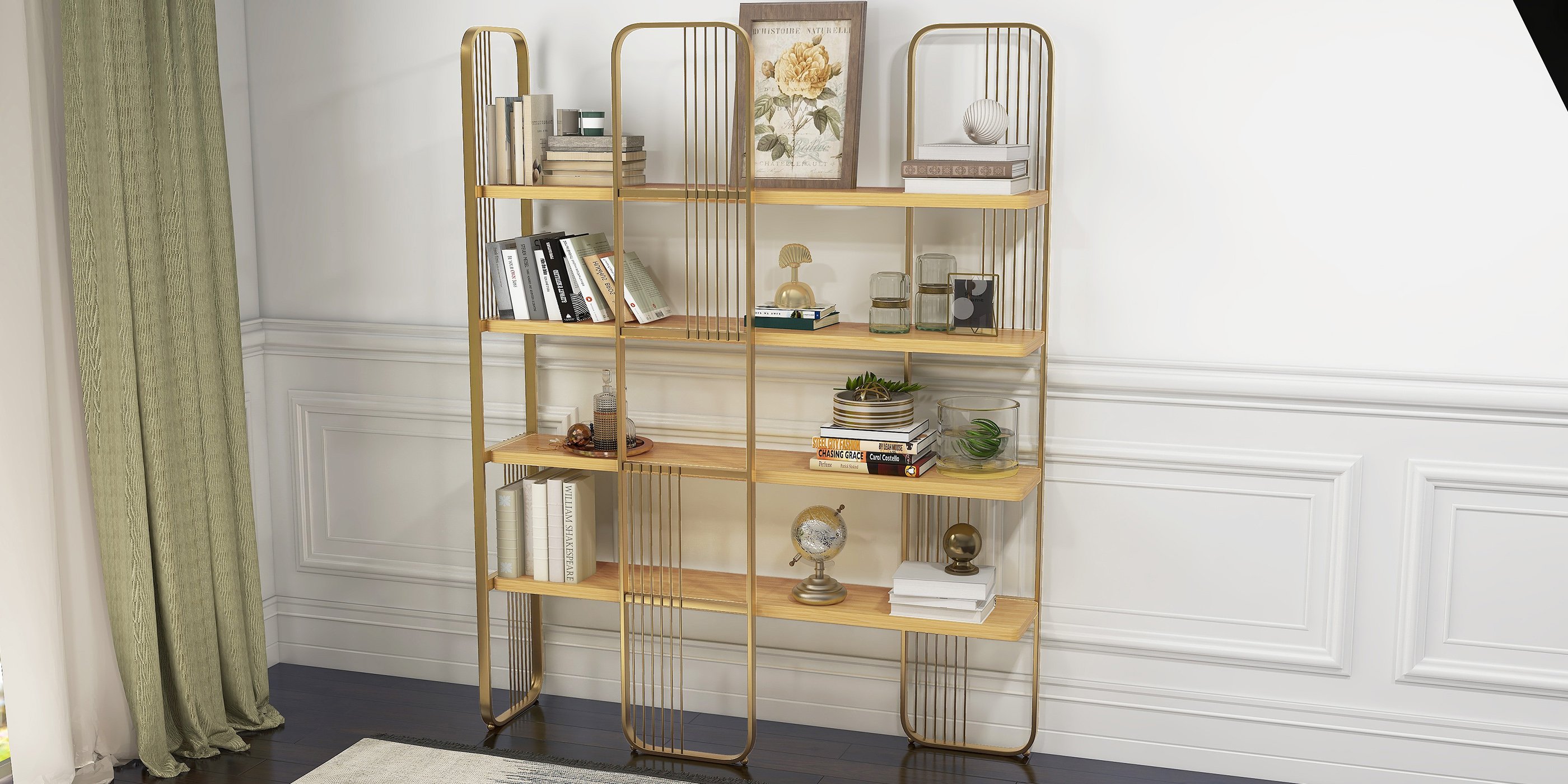 HMR Modern Storage Standing Etagere Bookshelf with 4 Tiers - Gold