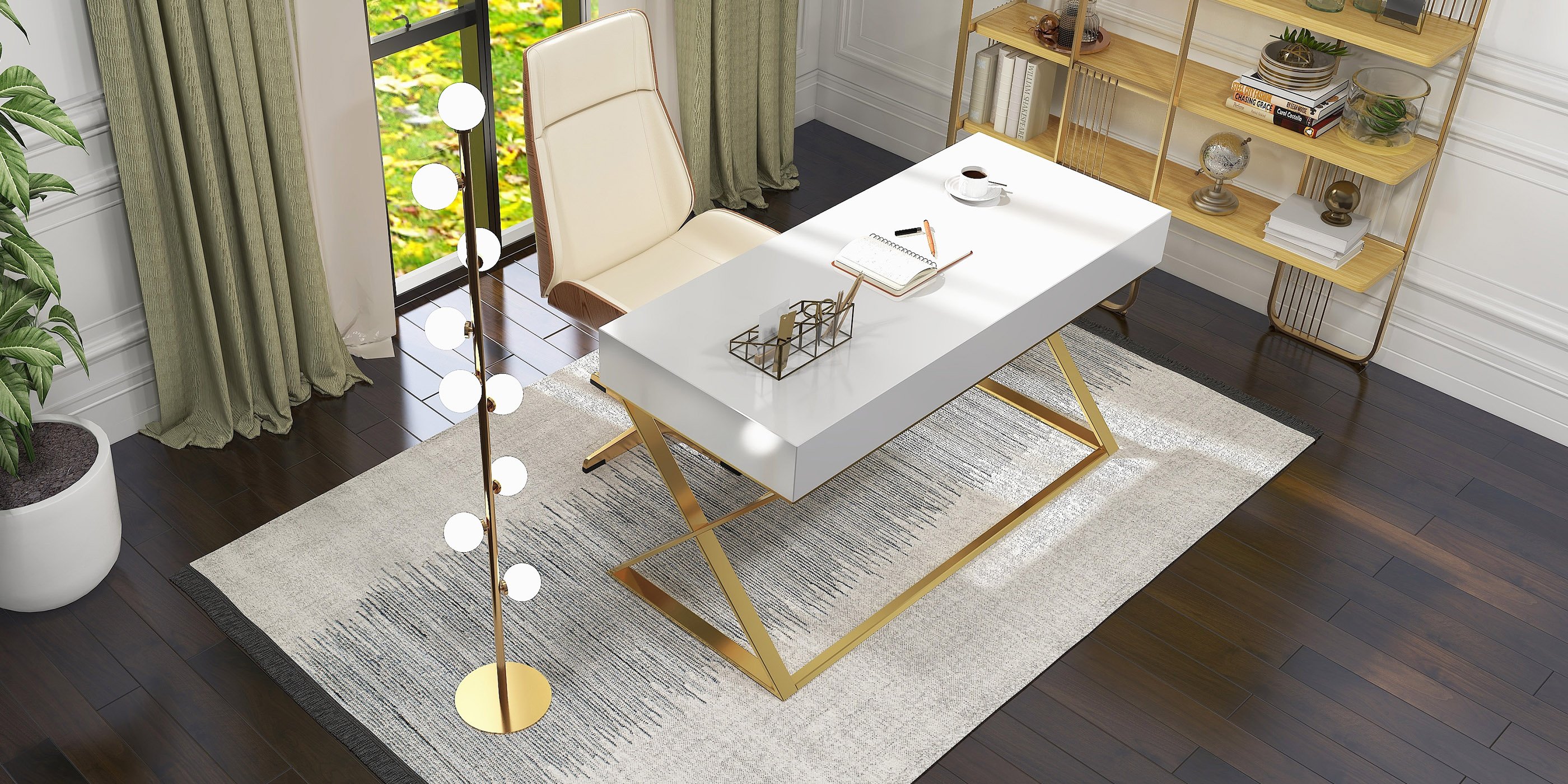 HMR Modern Storage Standing Etagere Bookshelf with 4 Tiers - Gold