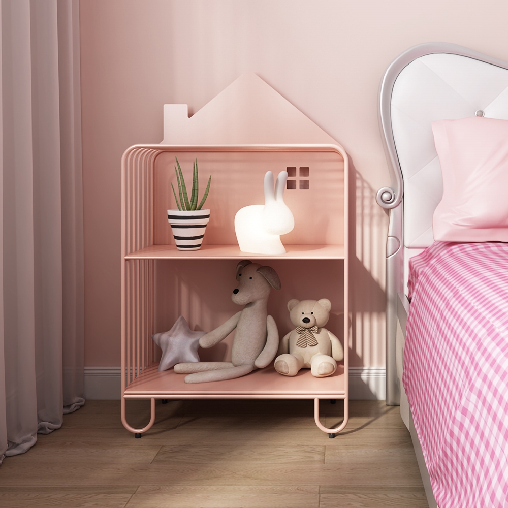 HMR - Pink Kid Bookshelf 2 Tier Metal Storage Bookcase