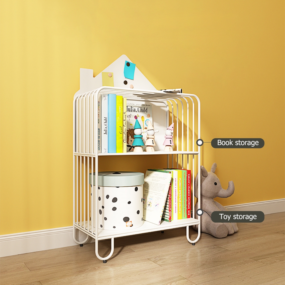 HMR - Pink Kid Bookshelf 2 Tier Metal Storage Bookcase