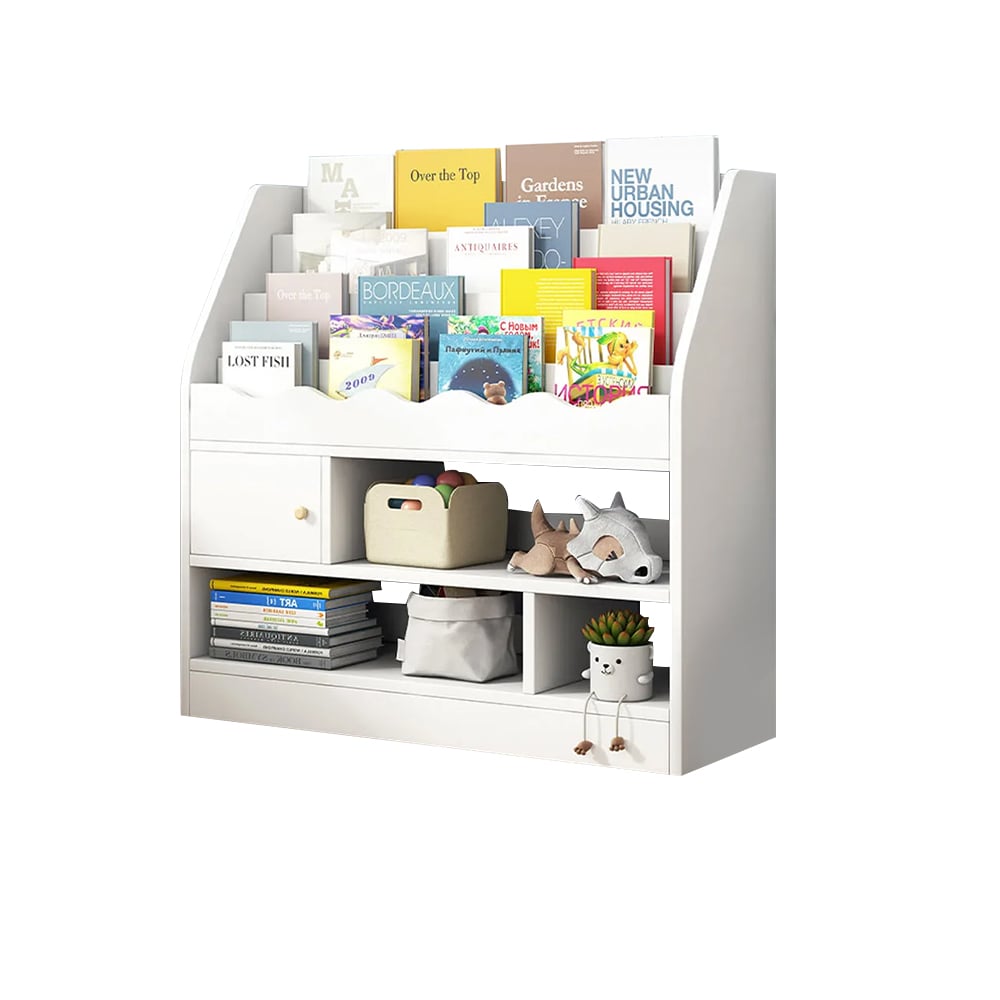 HMR - Modern White Kids Bookshelf Toy Storage Shelf in Manufacture Finish
