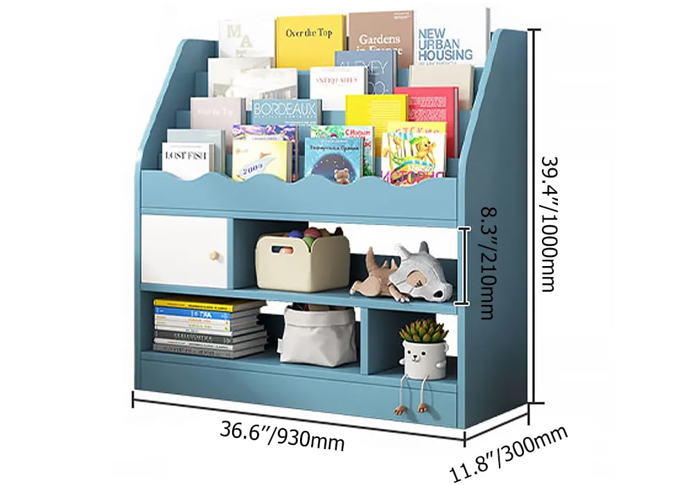 HMR - Modern White Kids Bookshelf Toy Storage Shelf in Manufacture Finish