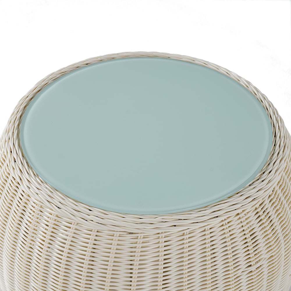 HMR - Rattan Glass-Top Coffee Table 24.4" in Khaki
