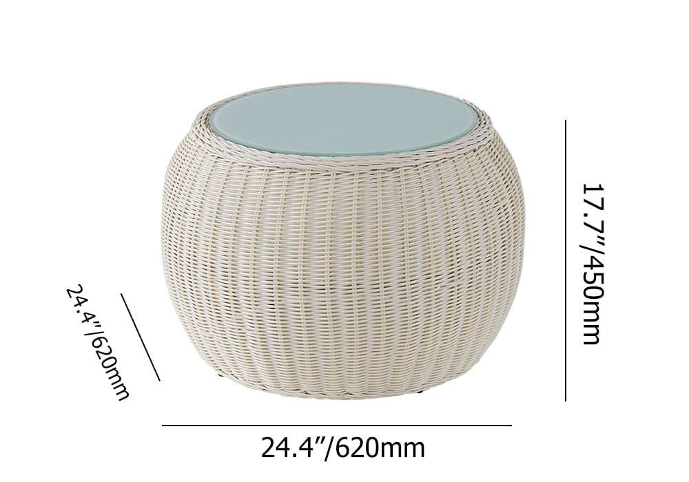 HMR - Rattan Glass-Top Coffee Table 24.4" in Khaki
