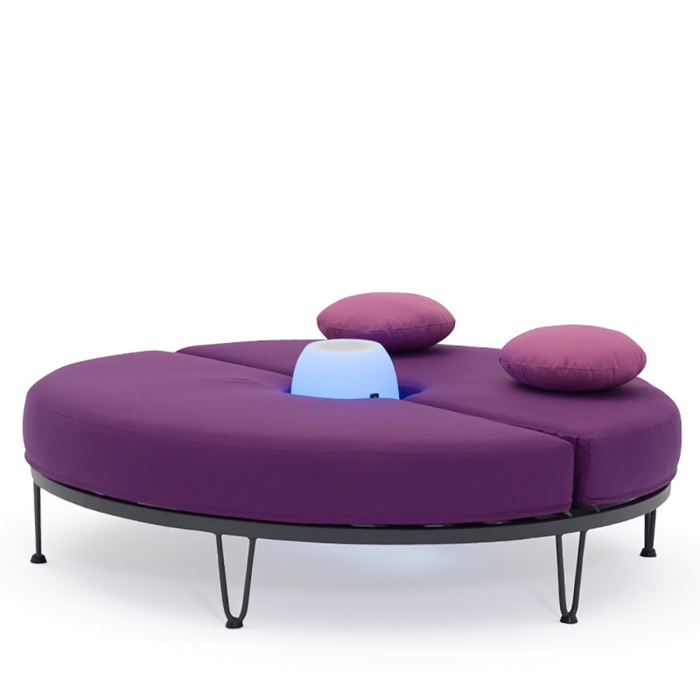 HMR - Round Outdoor Convertible Daybed with Bluetooth Speaker and LED and Pillow in Purple