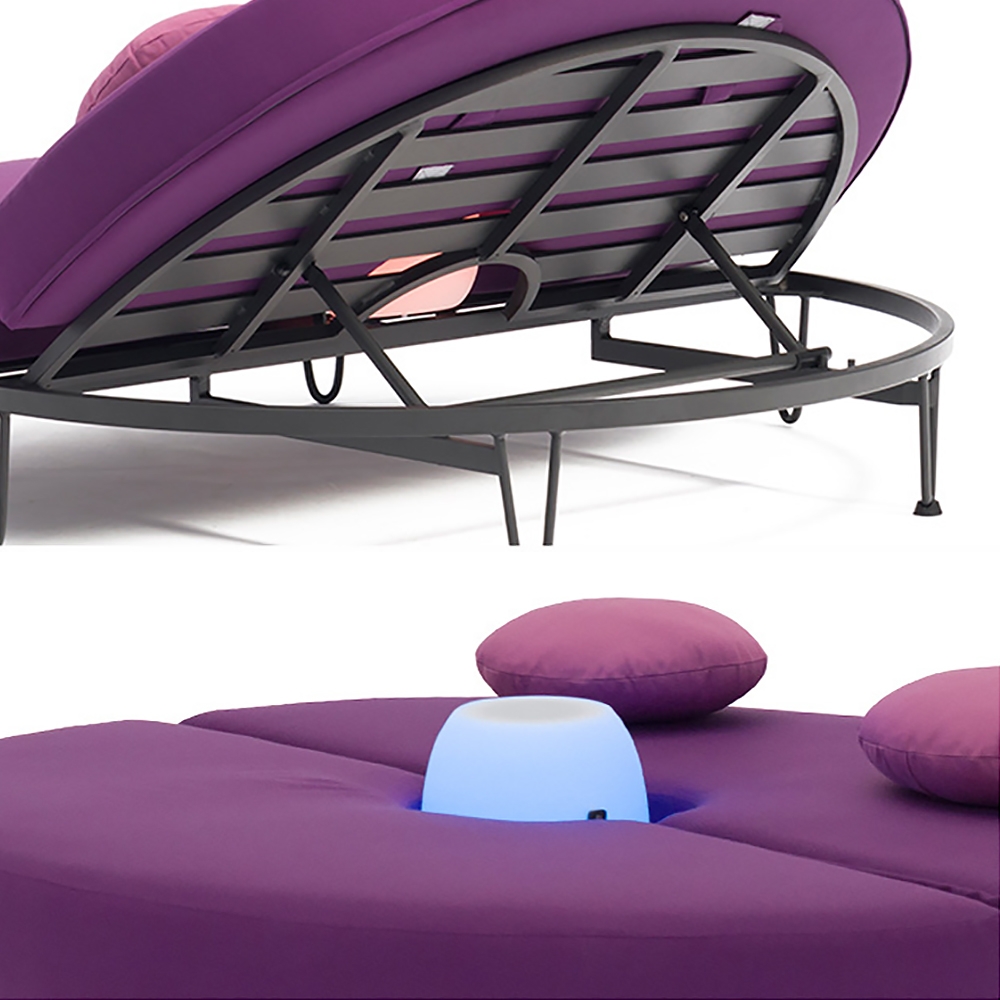 HMR - Round Outdoor Convertible Daybed with Bluetooth Speaker and LED and Pillow in Purple