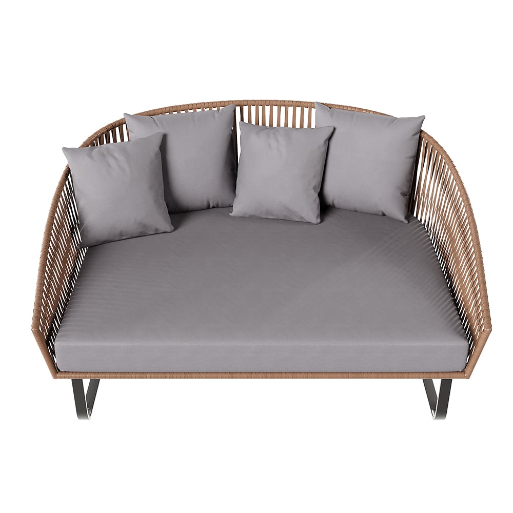 HMR - Rattan Outdoor Daybed with Cushion Pillow Aluminum Frame 63" in Gray and Khaki