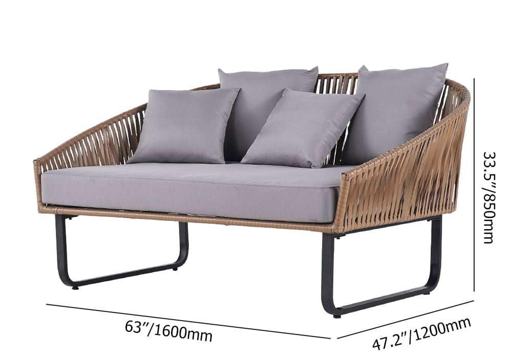 HMR - Rattan Outdoor Daybed with Cushion Pillow Aluminum Frame 63" in Gray and Khaki