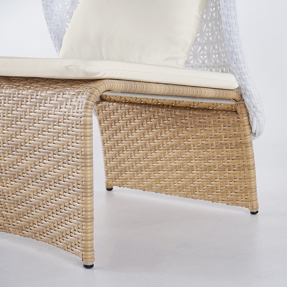 HMR - Hofer Rattan Outdoor Wingback Chair with Cushion Pillow and Arched Bottom in White