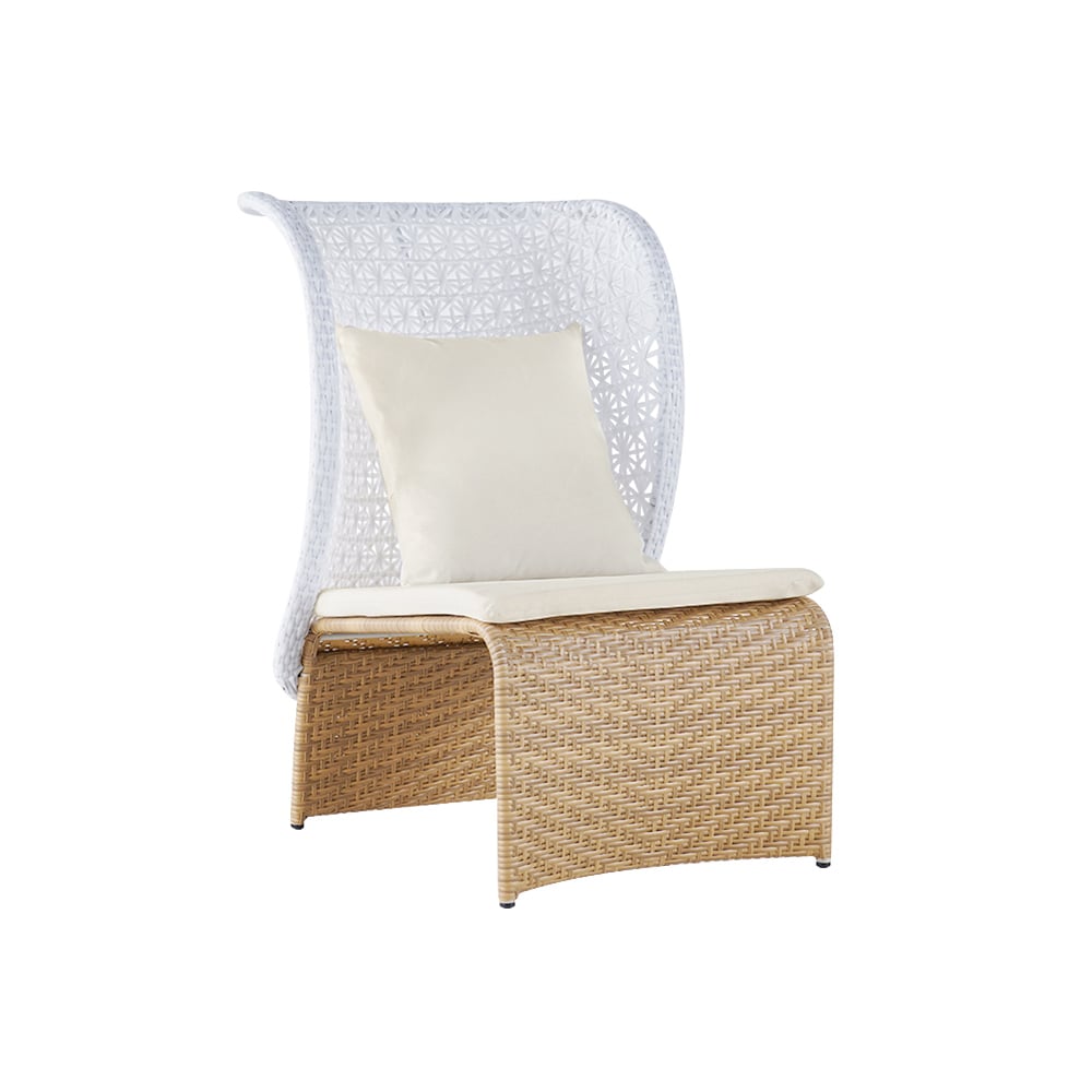 HMR - Hofer Rattan Outdoor Wingback Chair with Cushion Pillow and Arched Bottom in White