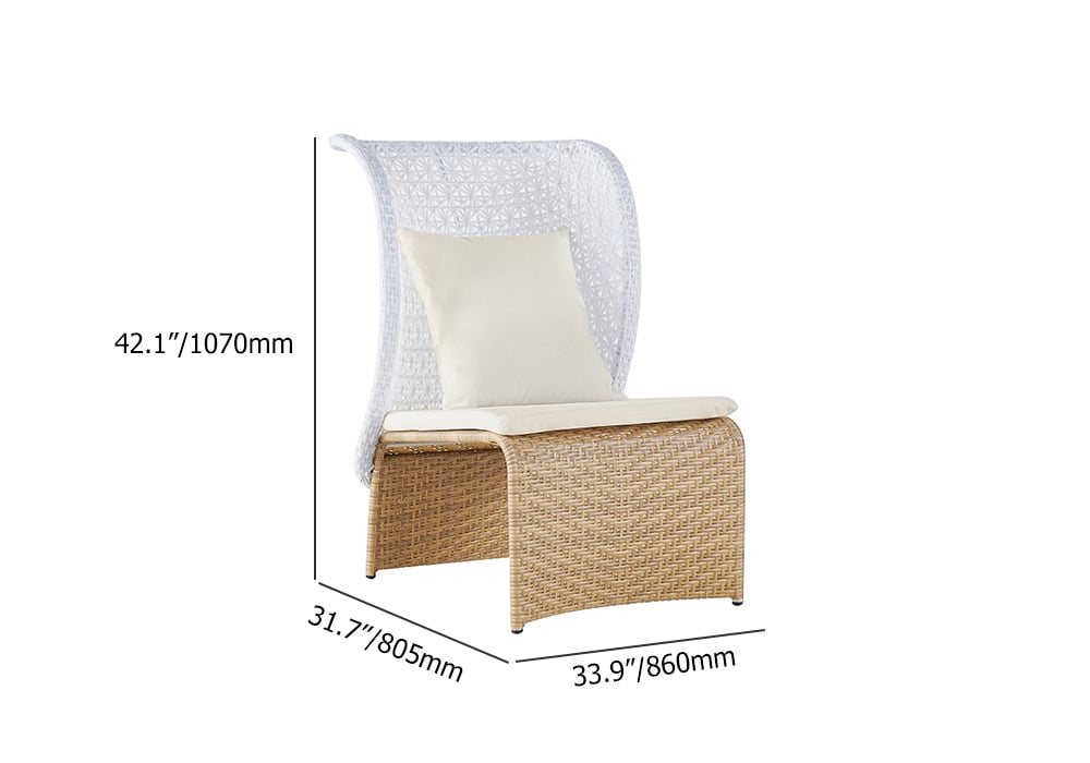 HMR - Hofer Rattan Outdoor Wingback Chair with Cushion Pillow and Arched Bottom in White