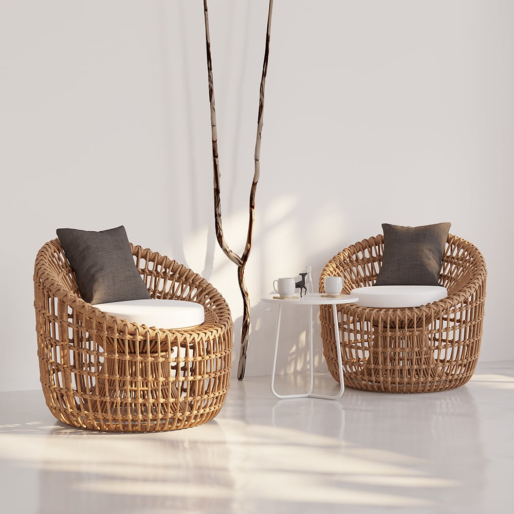 HMR - Austen Rattan Outdoor Barrel Chair with Cushion in Brown