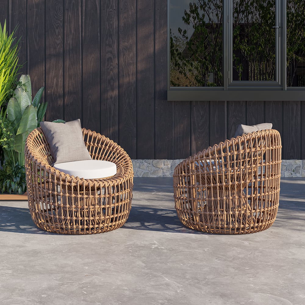 HMR - Austen Rattan Outdoor Barrel Chair with Cushion in Brown