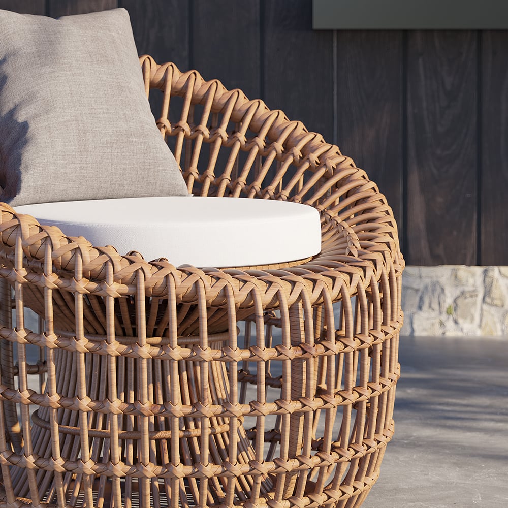 HMR - Austen Rattan Outdoor Barrel Chair with Cushion in Brown