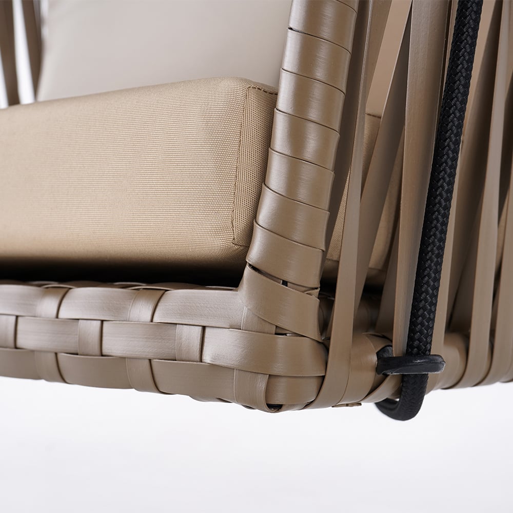 HMR - Modern Outdoor Hanging Rattan Swing Chair with Cushion Pillow in Khaki
