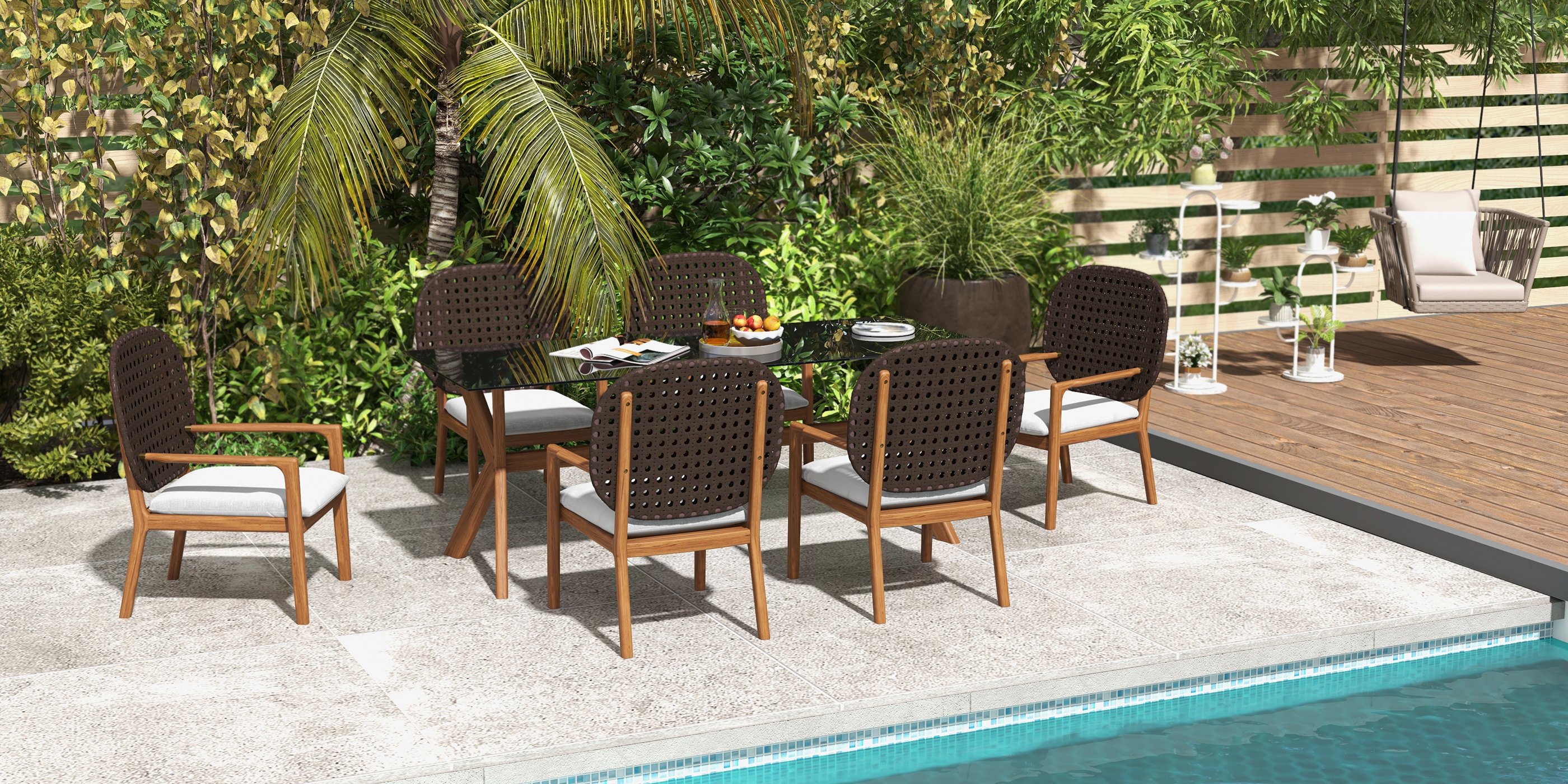 HMR - Modern Outdoor Hanging Rattan Swing Chair with Cushion Pillow in Khaki