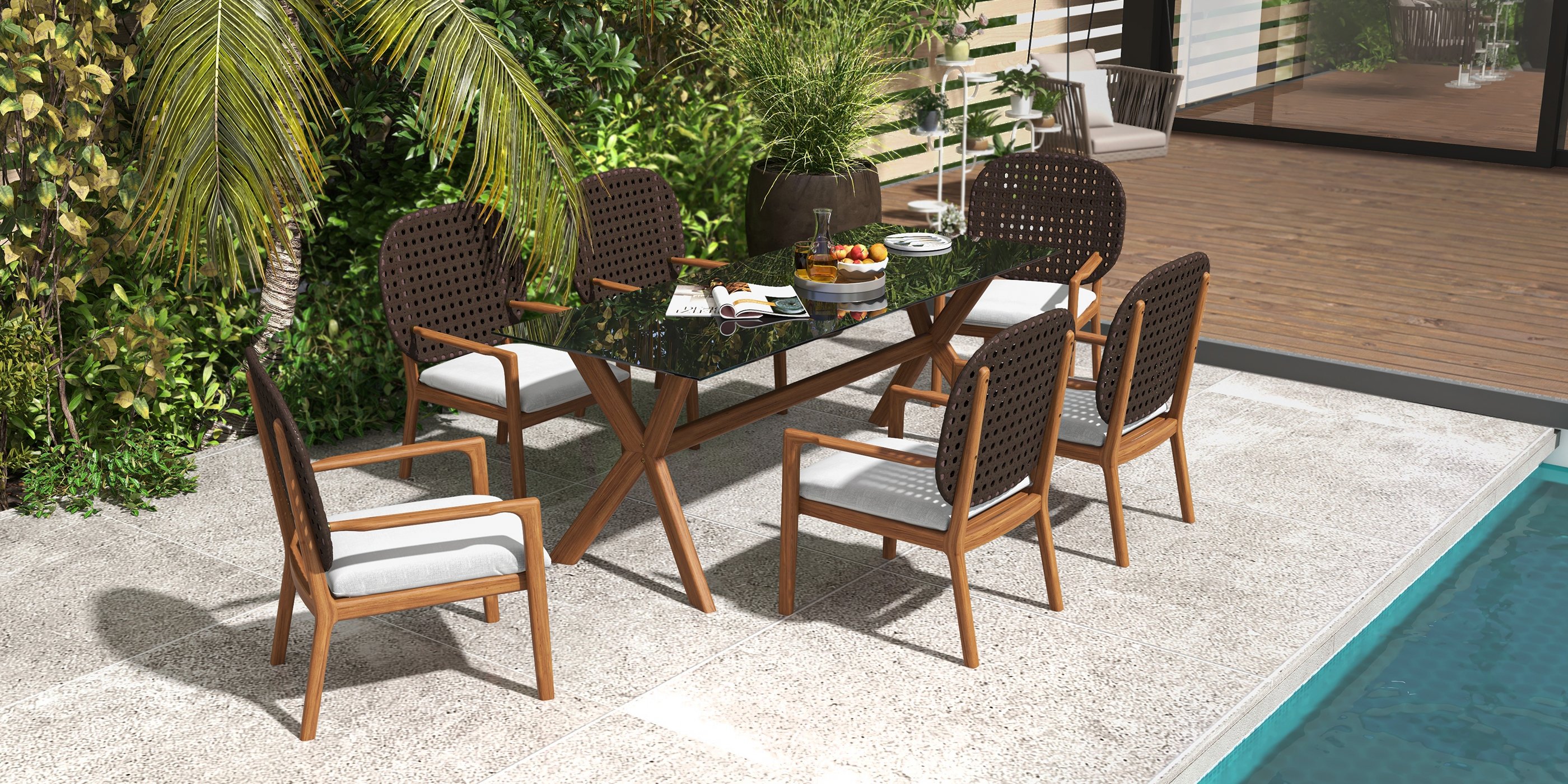 HMR - Modern Outdoor Hanging Rattan Swing Chair with Cushion Pillow in Khaki
