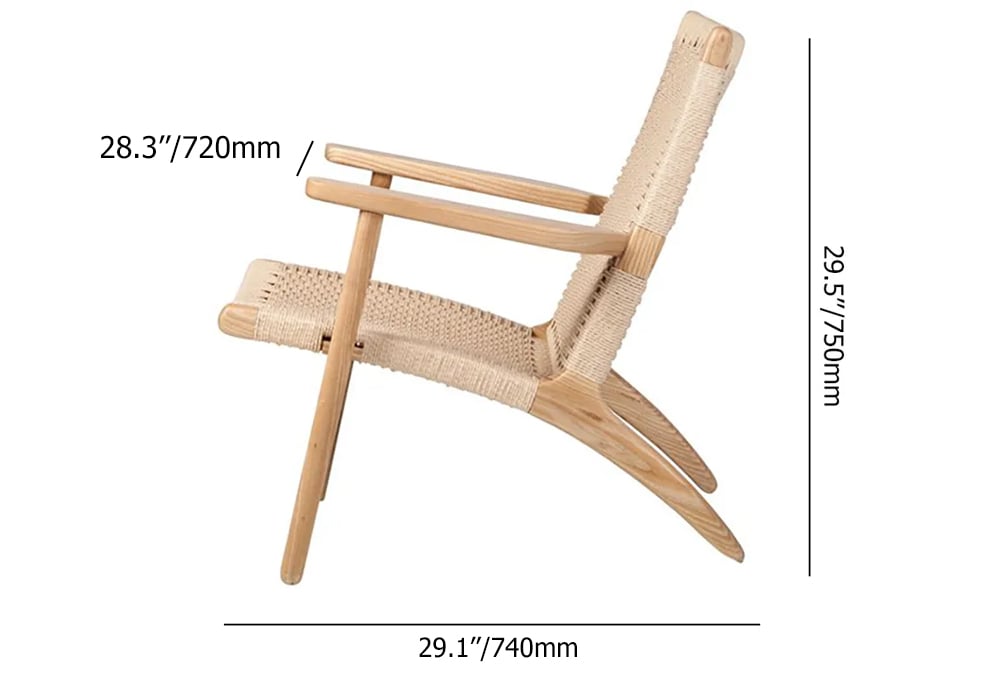HMR - Boho Solid Wood Outdoor Patio Lounge Armchair with Woven Seat in Beige
