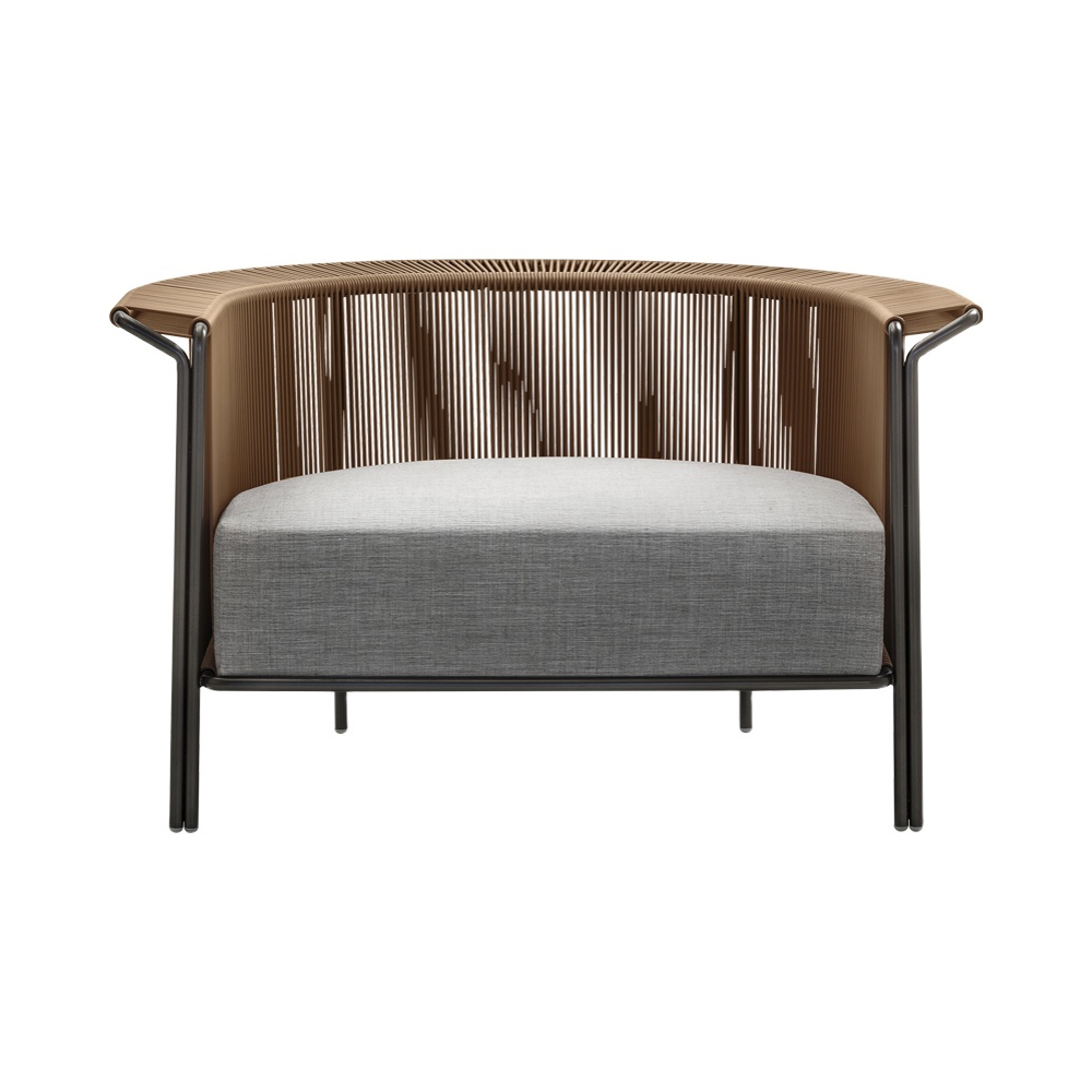 HMR - Modern Woven Rattan Outdoor Barrel Chair Armchair with Back Flared Edge in Brown & Gray