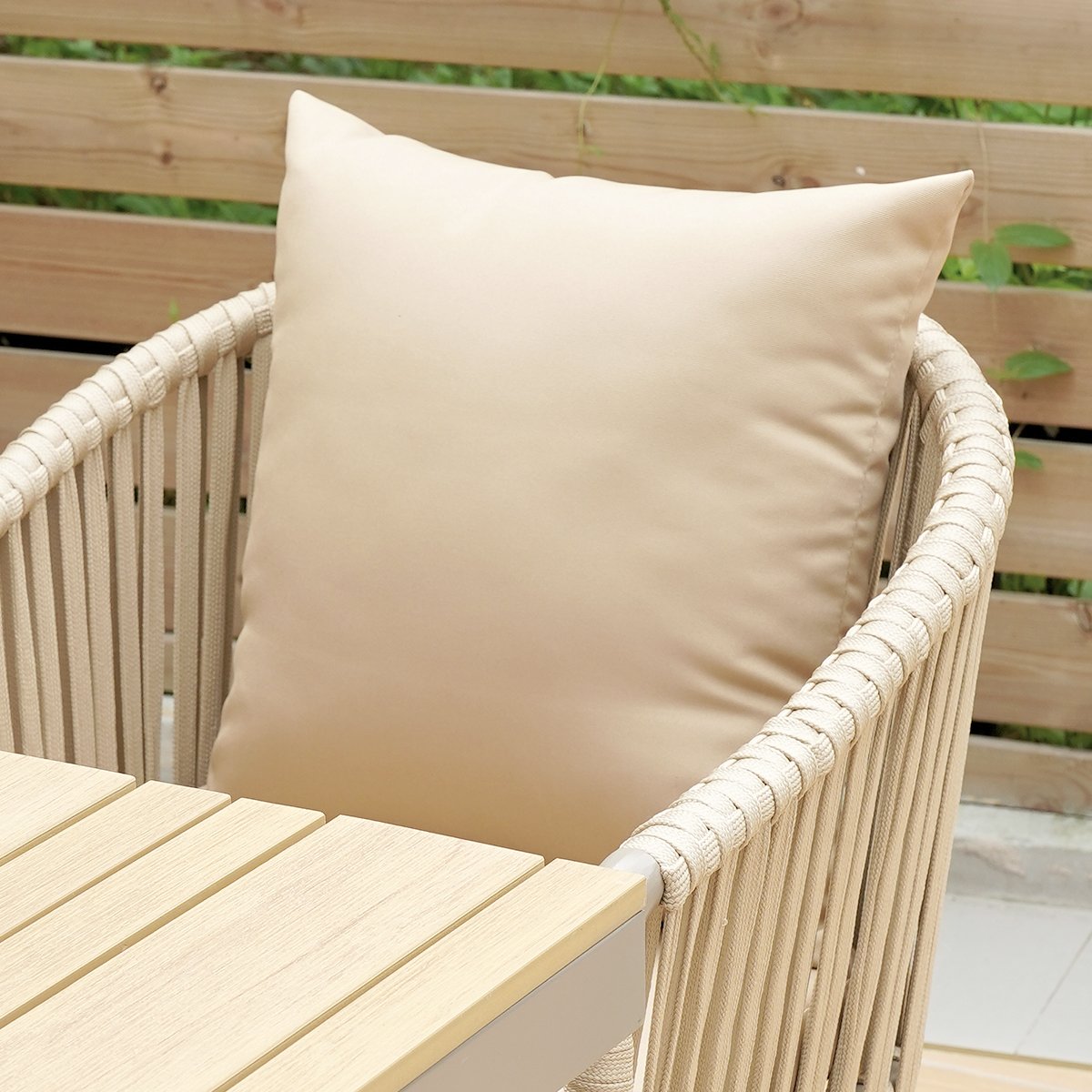 HMR - 7-Pieces Outdoor Dining Set with Rectangle Table and Woven Armchair in Natural