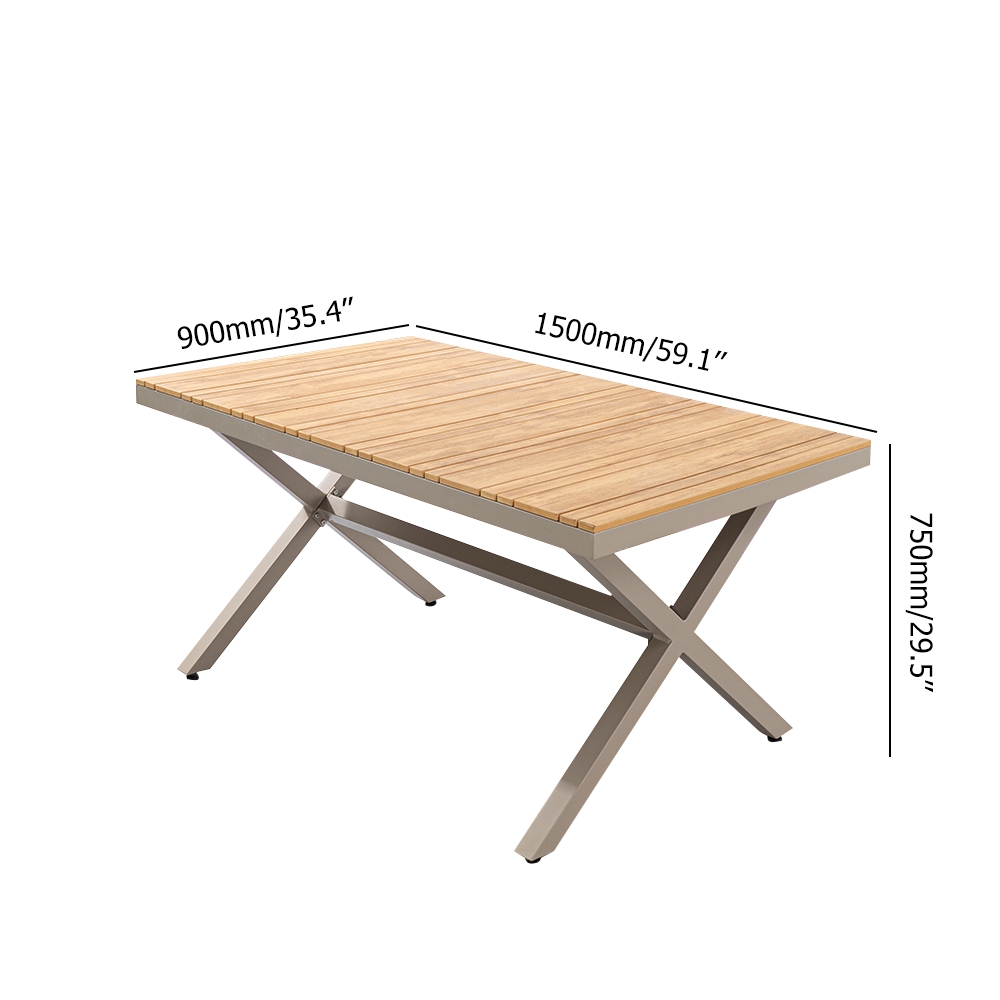 HMR - 7-Pieces Outdoor Dining Set with Rectangle Table and Woven Armchair in Natural