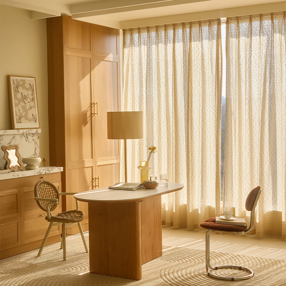 HMR - Gold Texture shining Living Room Semi Sheer Light Filtering Hook Single Curtain Panel