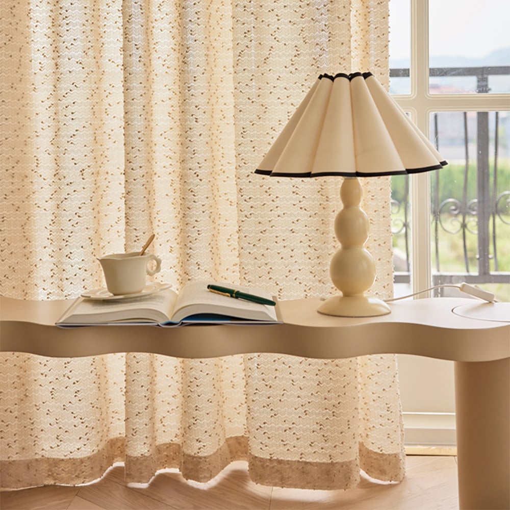 HMR - Gold Texture shining Living Room Semi Sheer Light Filtering Hook Single Curtain Panel
