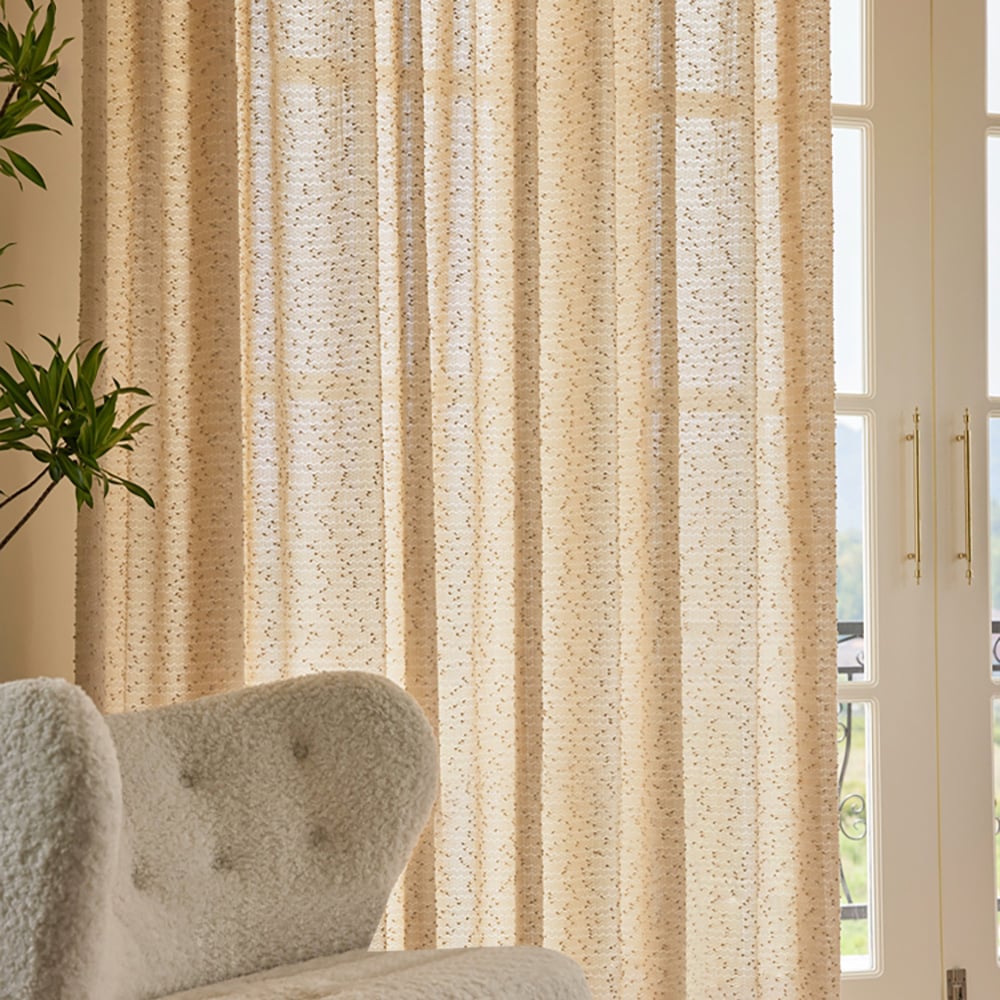 HMR - Gold Texture shining Living Room Semi Sheer Light Filtering Hook Single Curtain Panel