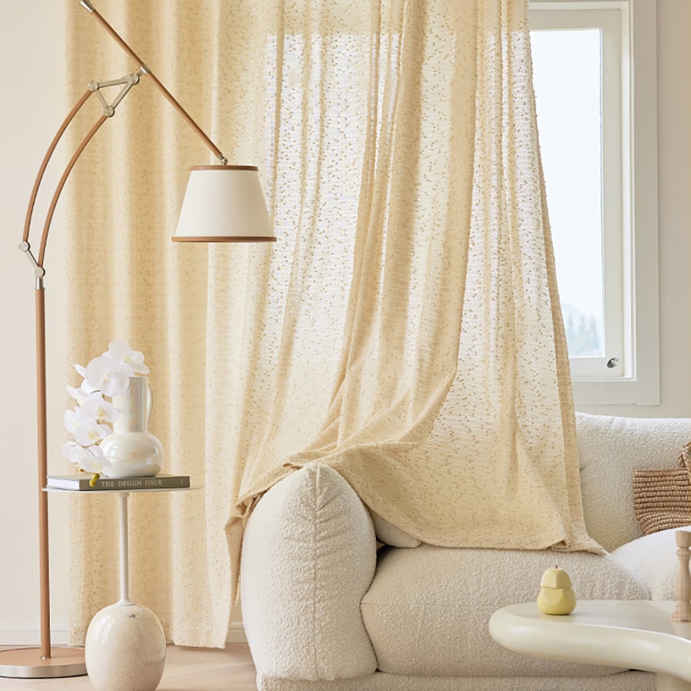 HMR - Gold Texture shining Living Room Semi Sheer Light Filtering Hook Single Curtain Panel