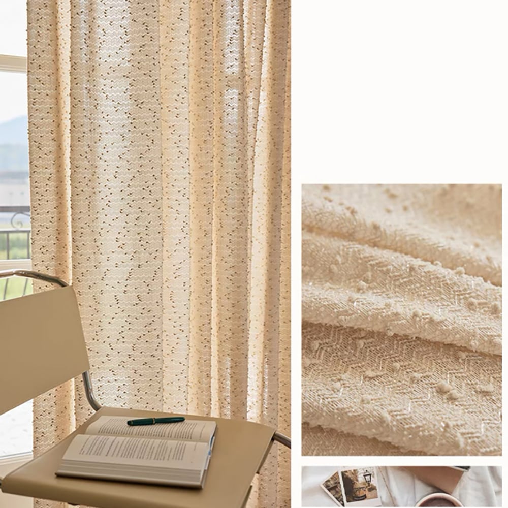 HMR - Gold Texture shining Living Room Semi Sheer Light Filtering Hook Single Curtain Panel