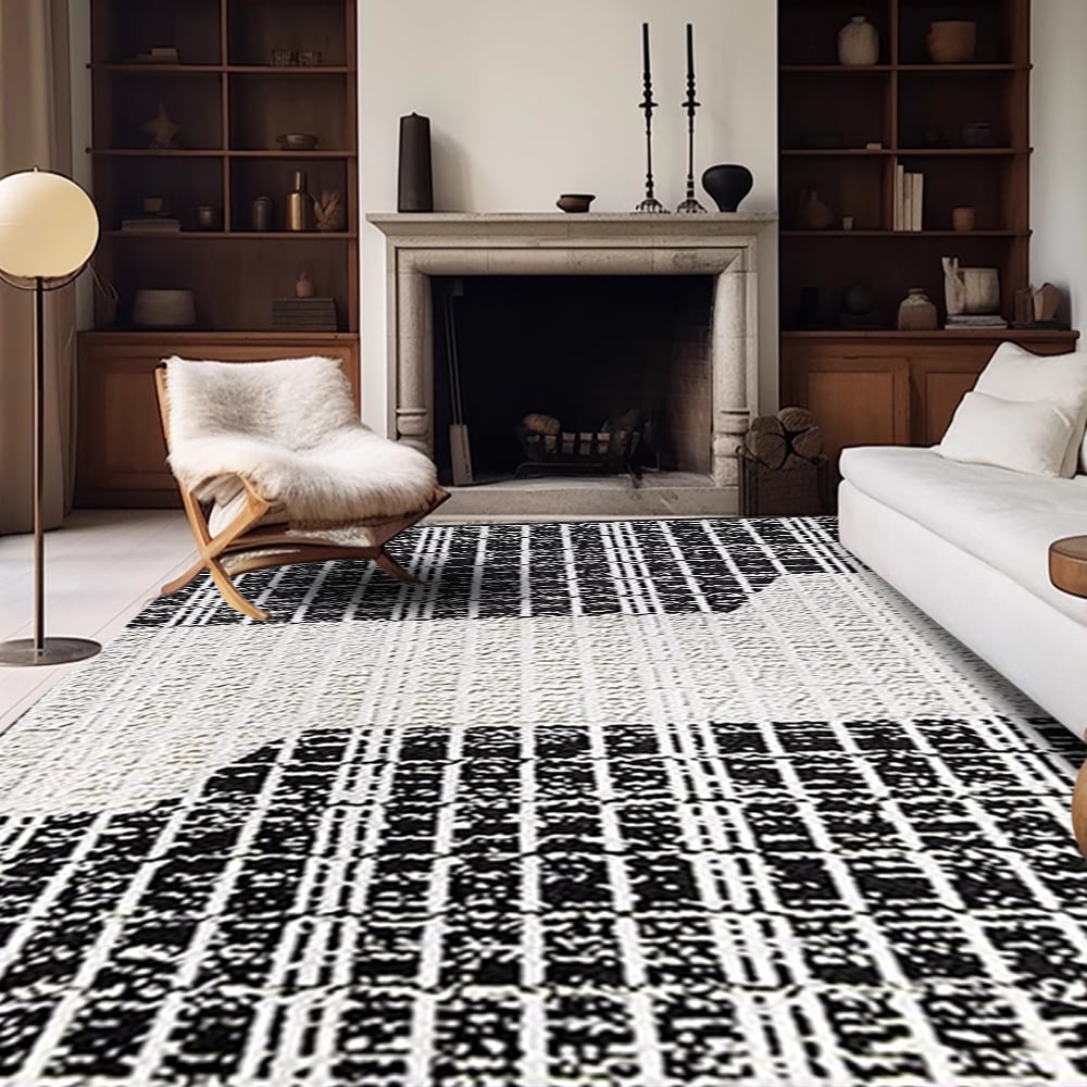 HMR - 5'x7' Black&White Diatom Silk Indoor Waterproof and Stain-Resistant Rectangle Area Rug