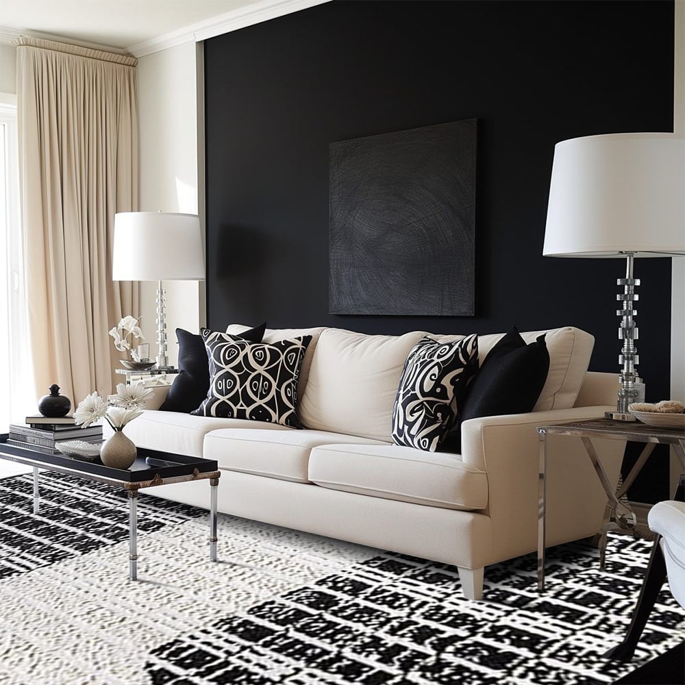 HMR - 5'x7' Black&White Diatom Silk Indoor Waterproof and Stain-Resistant Rectangle Area Rug