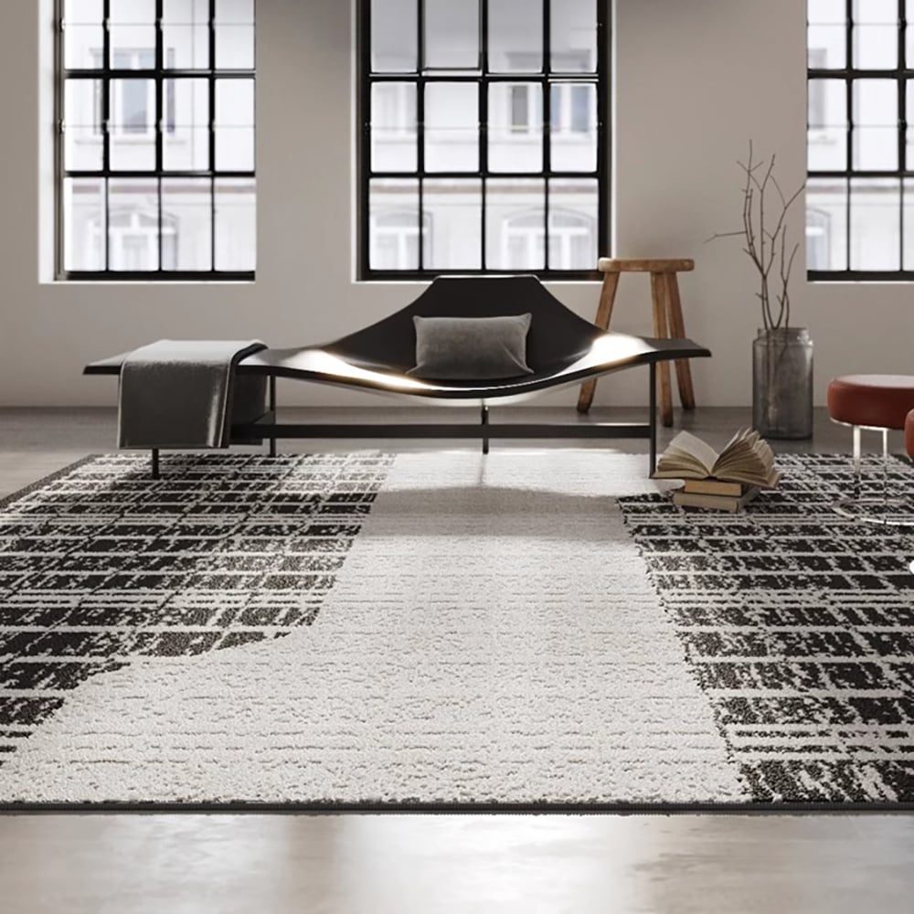 HMR - 5'x7' Black&White Diatom Silk Indoor Waterproof and Stain-Resistant Rectangle Area Rug