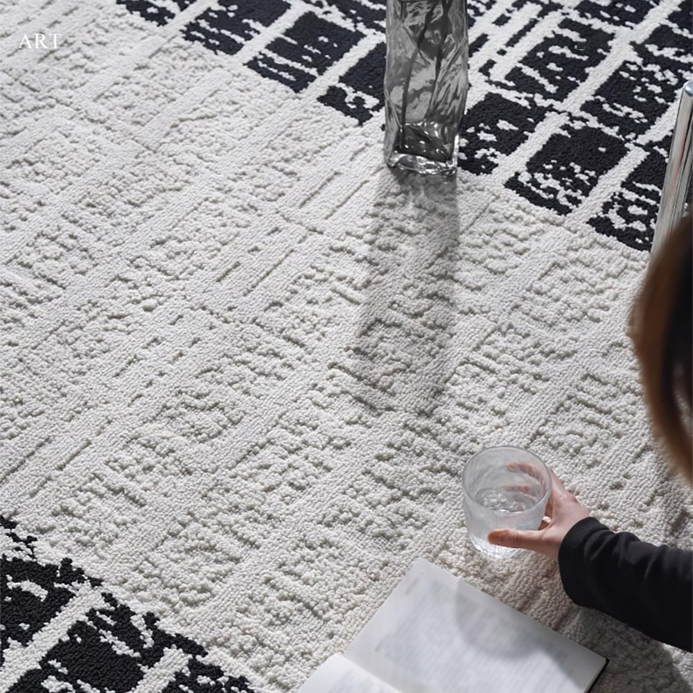 HMR - 5'x7' Black&White Diatom Silk Indoor Waterproof and Stain-Resistant Rectangle Area Rug