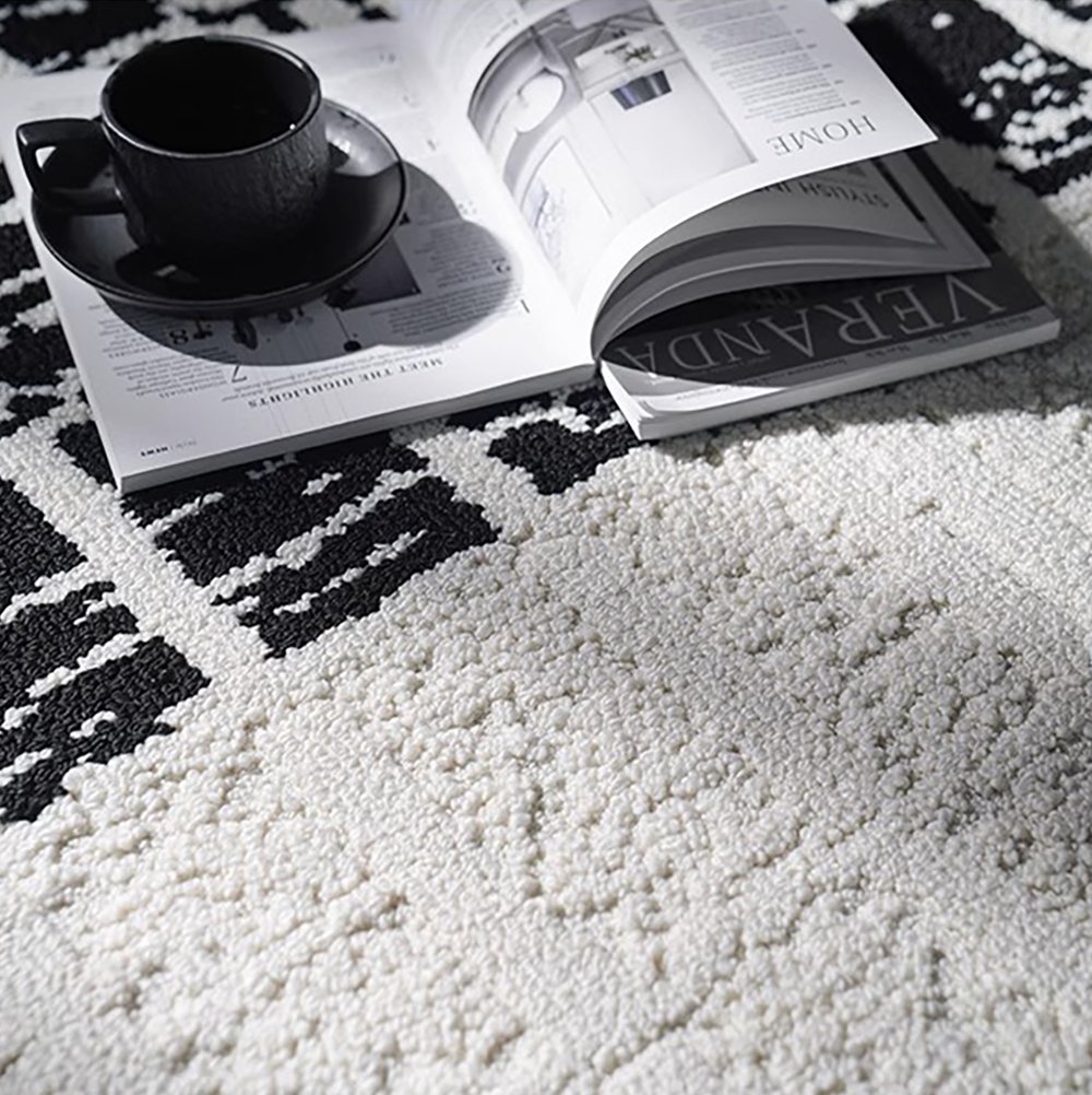 HMR - 5'x7' Black&White Diatom Silk Indoor Waterproof and Stain-Resistant Rectangle Area Rug