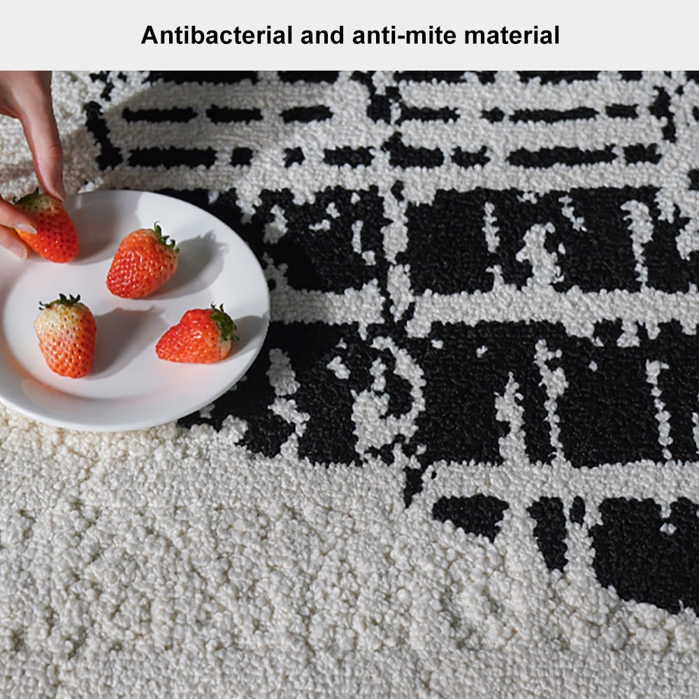 HMR - 5'x7' Black&White Diatom Silk Indoor Waterproof and Stain-Resistant Rectangle Area Rug