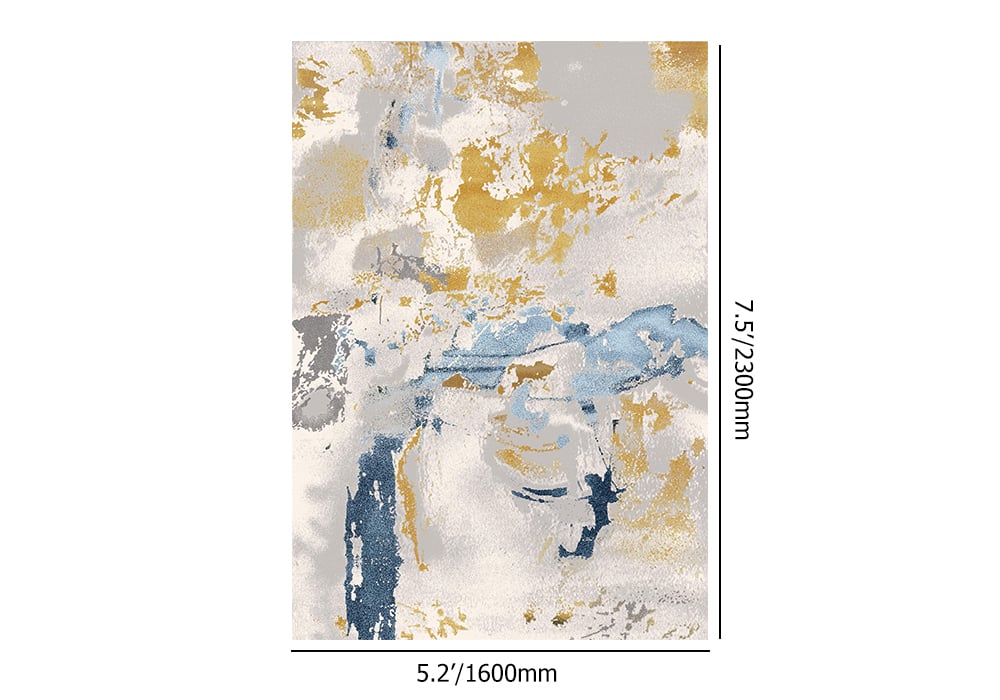 HMR - 5'x 7' Modern Abstract Area Rug in Blue & Gold Rectangular Decorative Carpet