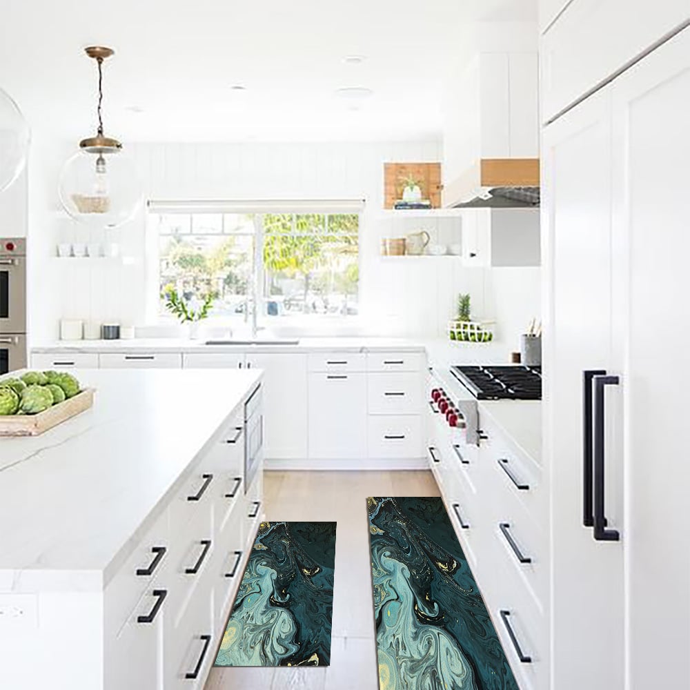 HMR - 2PCS Modern Abstrict Kitchen Runner Rug Set Non-slip Thickened Anti-Fatigue Kitchen Mat