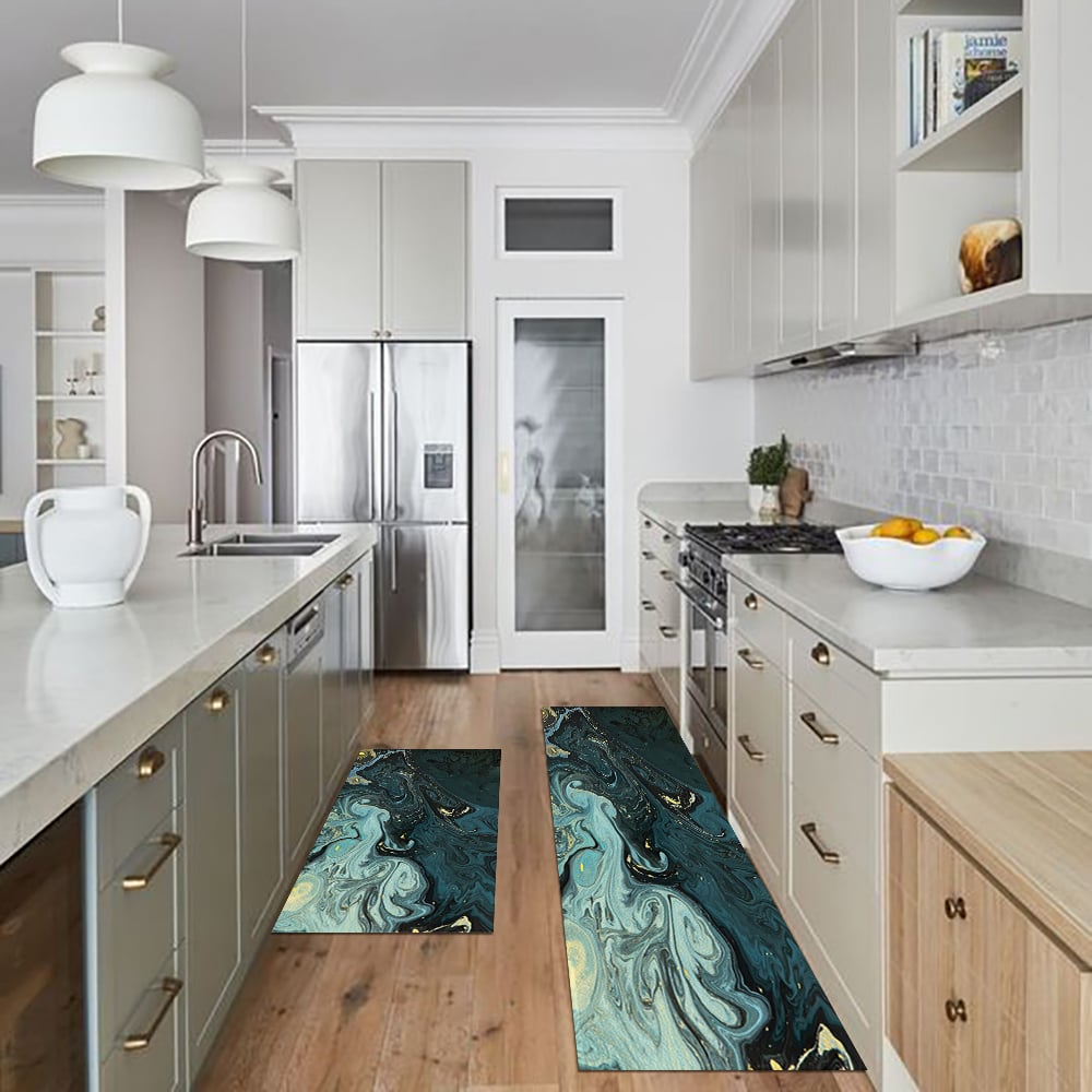 HMR - 2PCS Modern Abstrict Kitchen Runner Rug Set Non-slip Thickened Anti-Fatigue Kitchen Mat