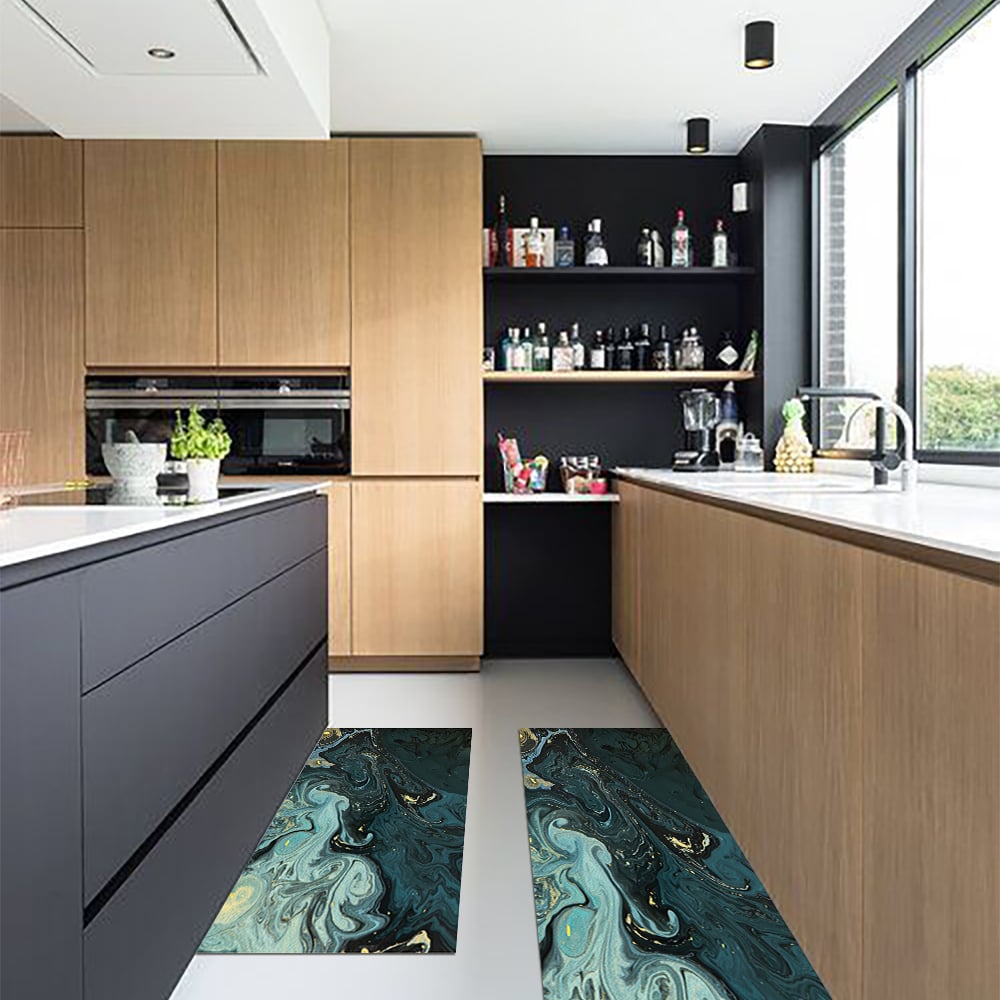 HMR - 2PCS Modern Abstrict Kitchen Runner Rug Set Non-slip Thickened Anti-Fatigue Kitchen Mat